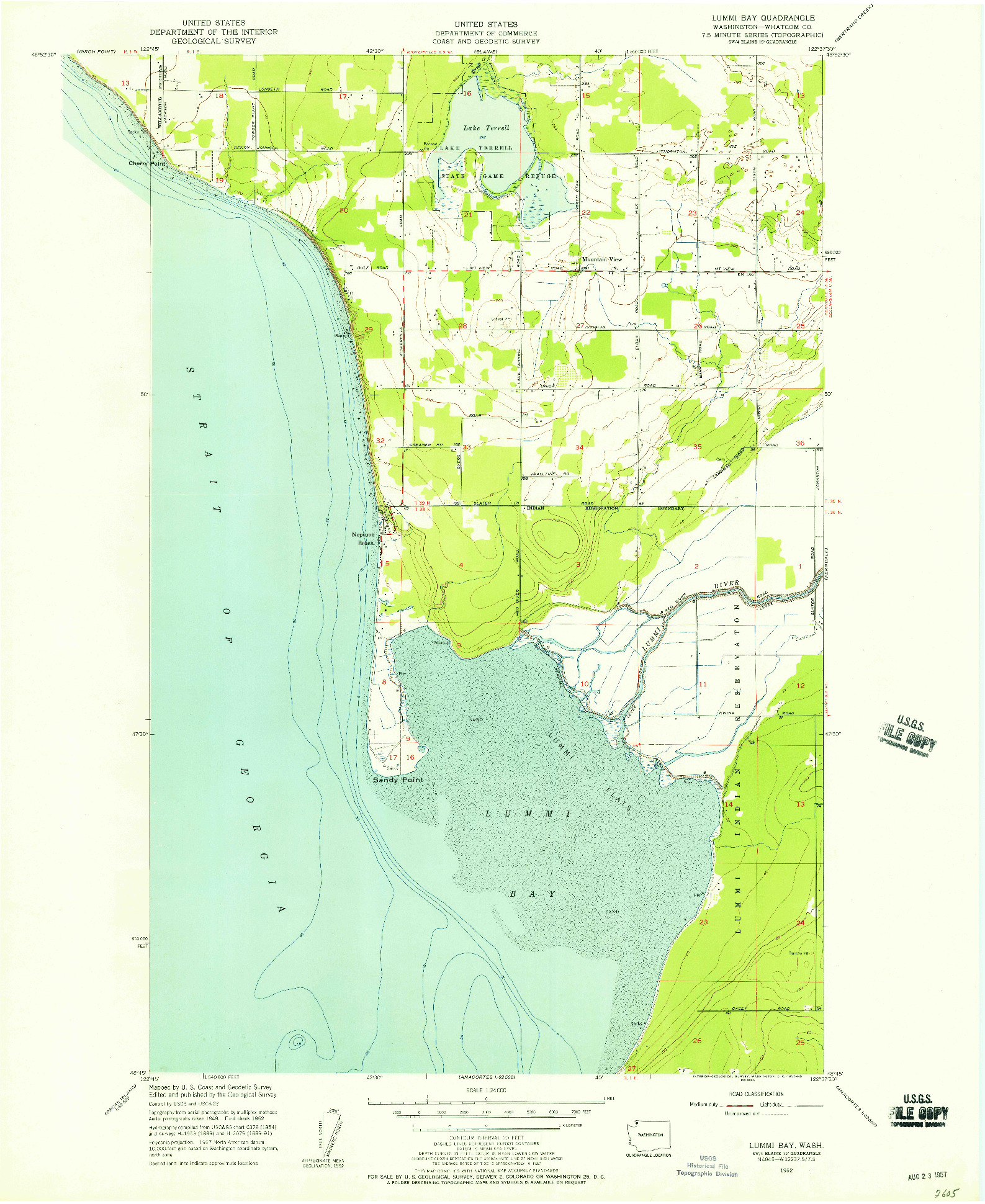 USGS 1:24000-SCALE QUADRANGLE FOR LUMMI BAY, WA 1952