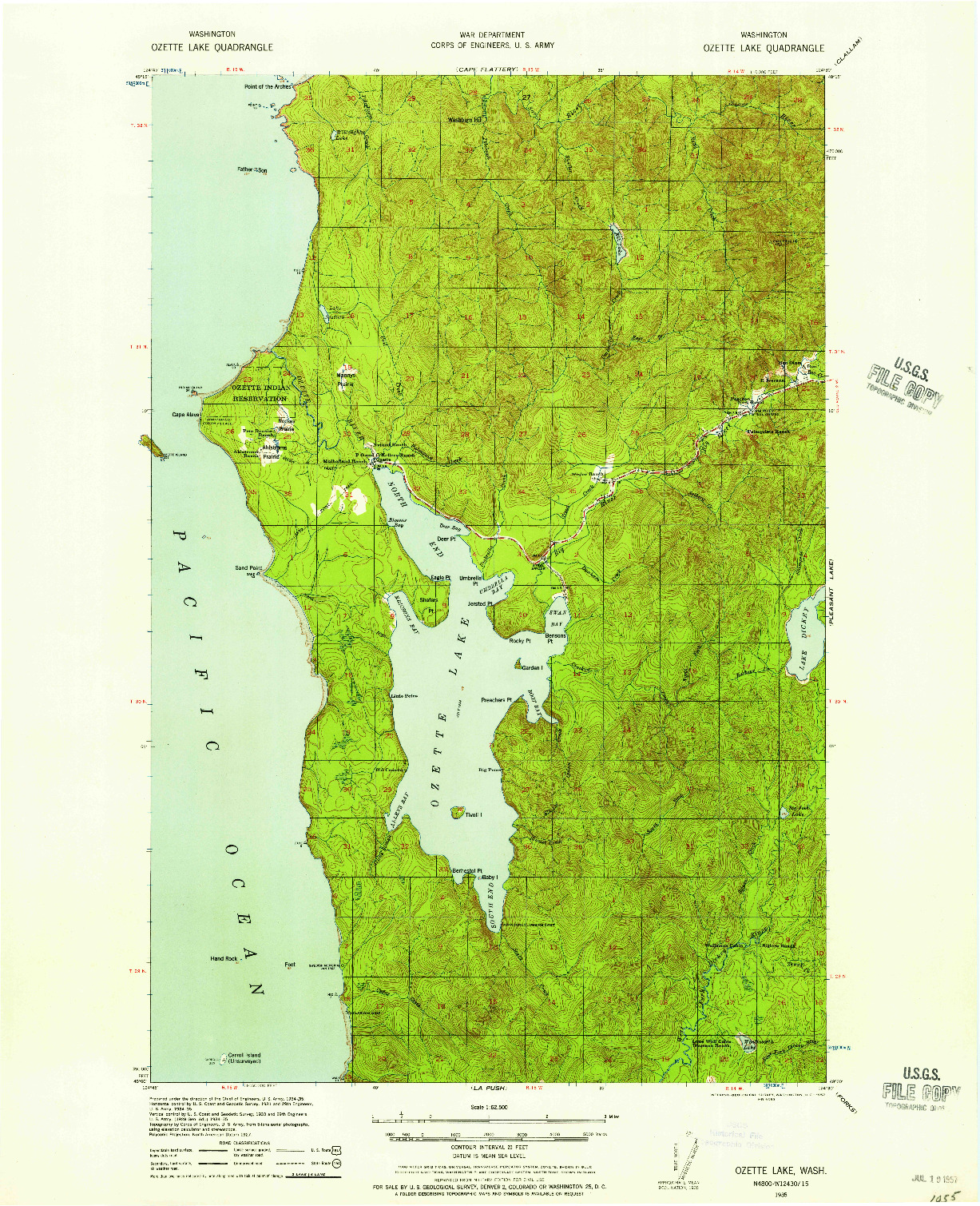 USGS 1:62500-SCALE QUADRANGLE FOR OZETTE LAKE, WA 1935