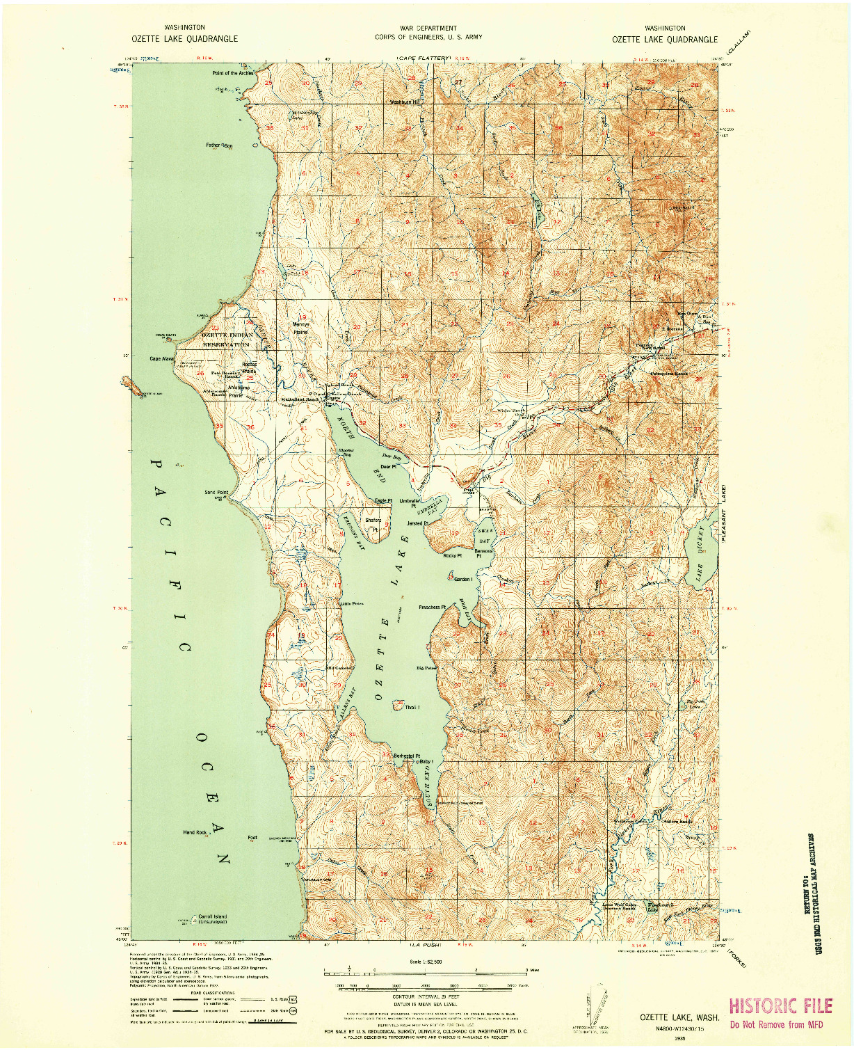 USGS 1:62500-SCALE QUADRANGLE FOR OZETTE LAKE, WA 1935