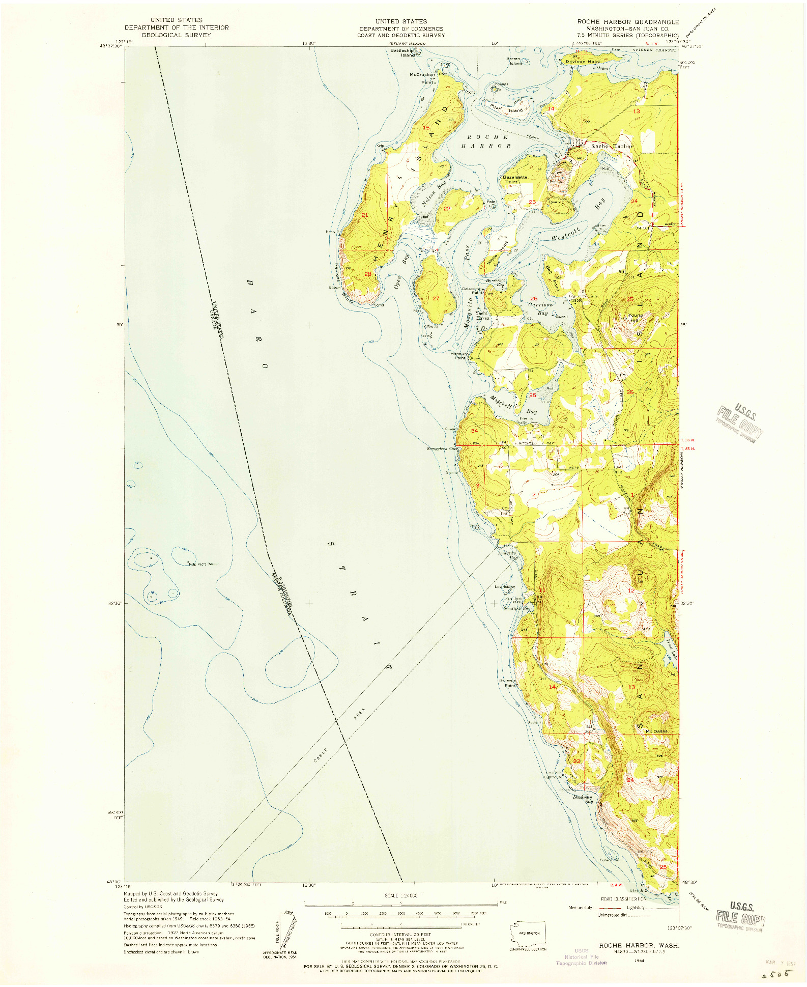 USGS 1:24000-SCALE QUADRANGLE FOR ROCHE HARBOR, WA 1954