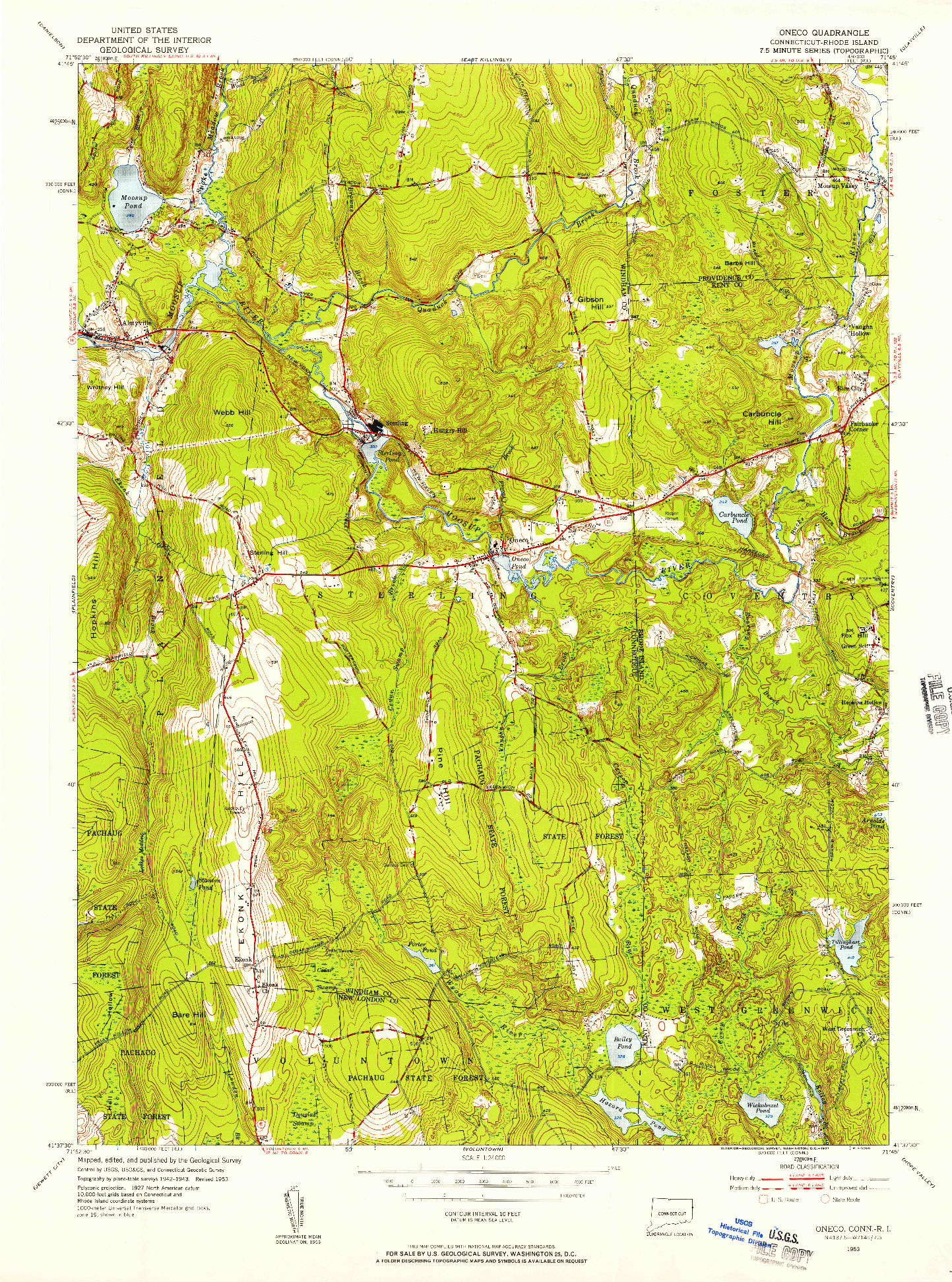 USGS 1:24000-SCALE QUADRANGLE FOR ONECO, CT 1953