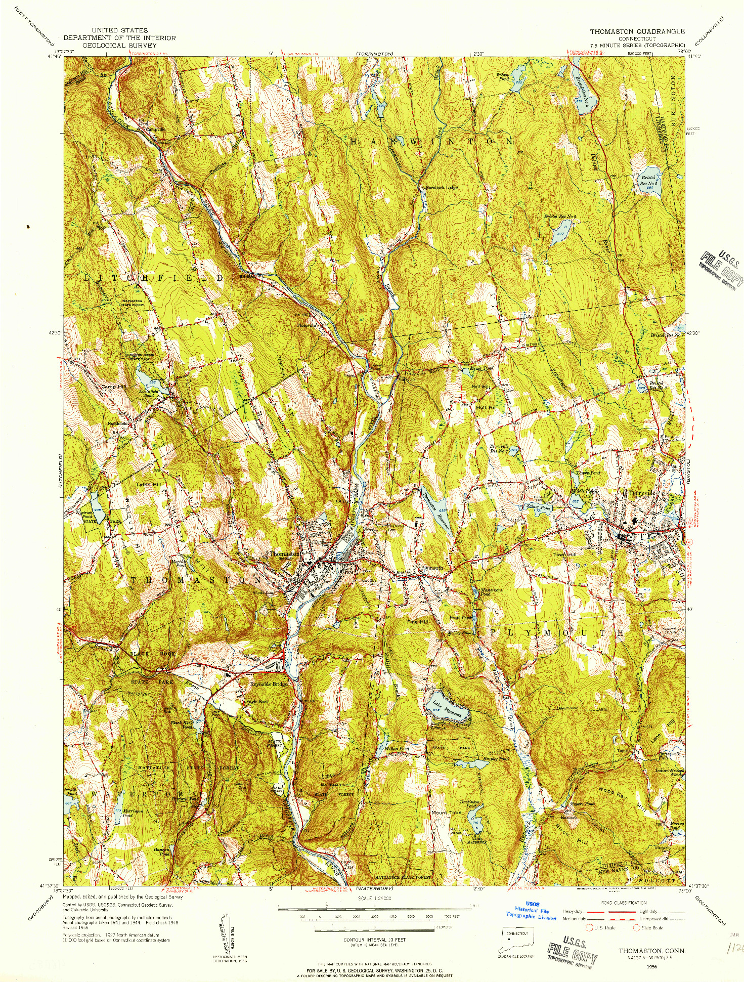 USGS 1:24000-SCALE QUADRANGLE FOR THOMASTON, CT 1956