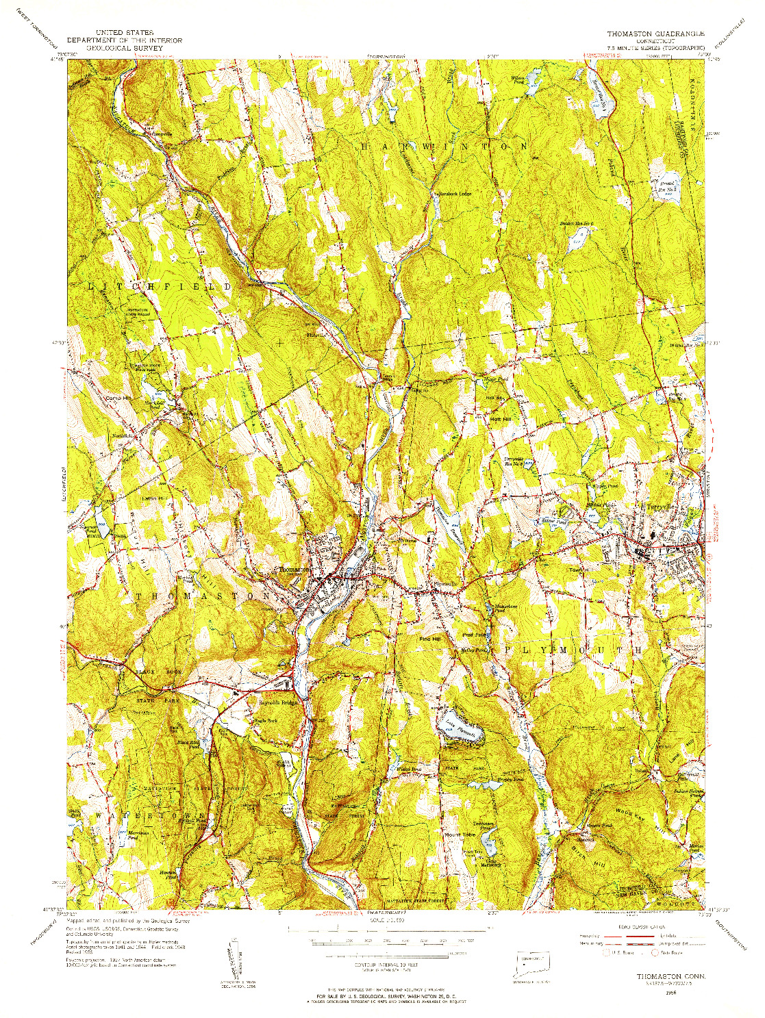 USGS 1:31680-SCALE QUADRANGLE FOR THOMASTON, CT 1956