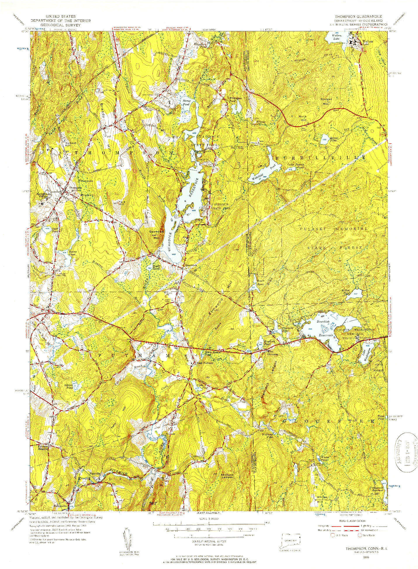 USGS 1:24000-SCALE QUADRANGLE FOR THOMPSON, CT 1955