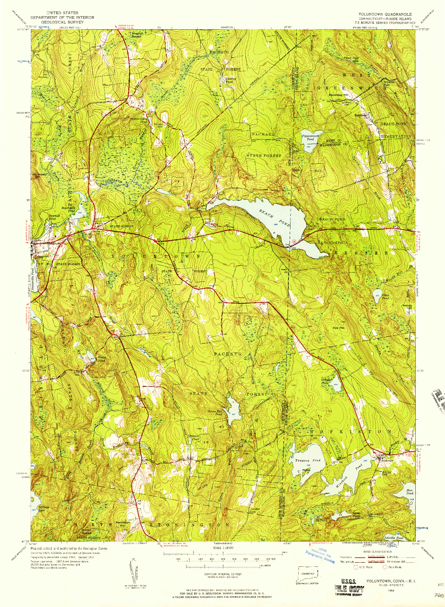 USGS 1:24000-SCALE QUADRANGLE FOR VOLUNTOWN, CT 1953