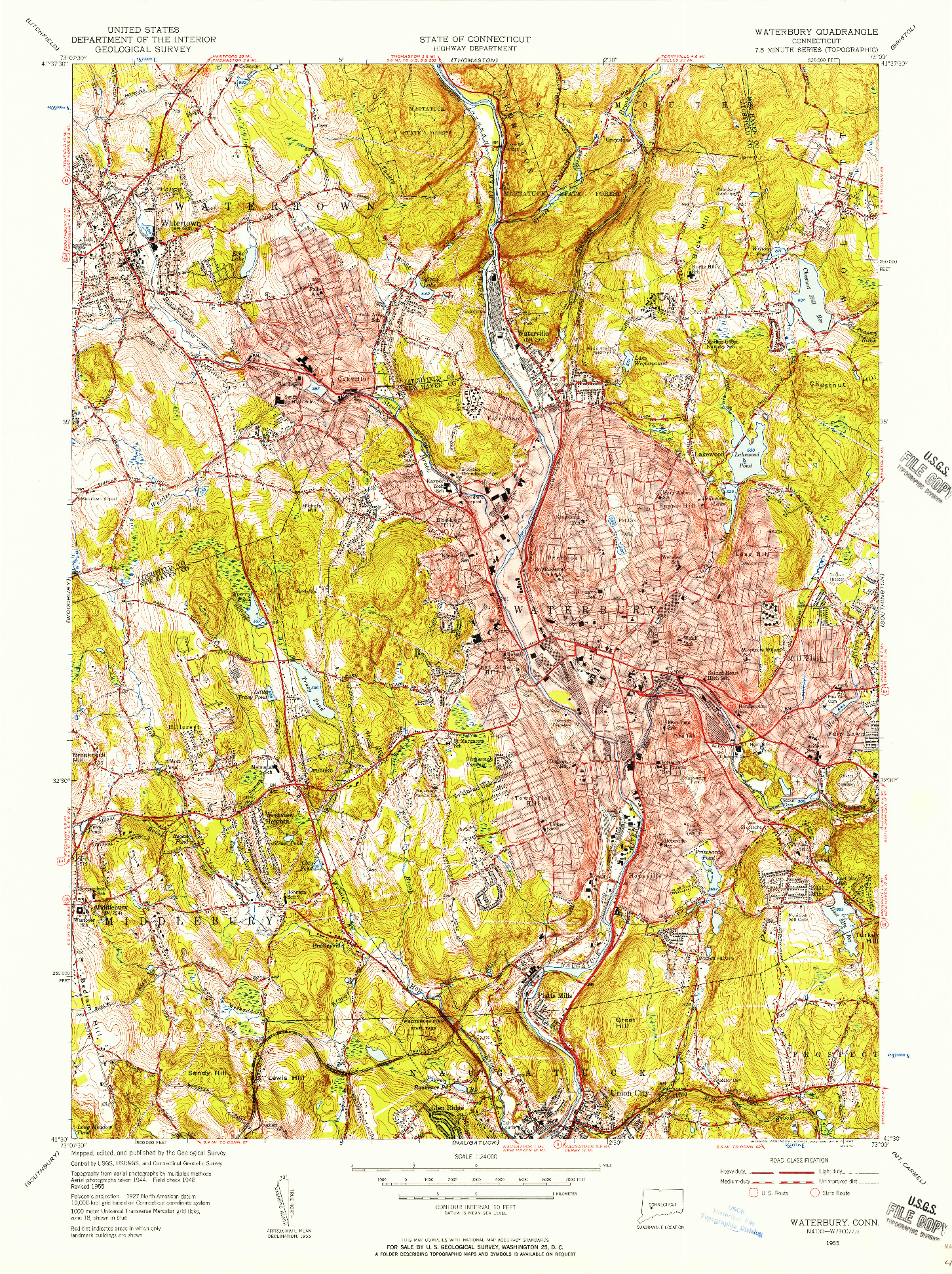 USGS 1:24000-SCALE QUADRANGLE FOR WATERBURY, CT 1955