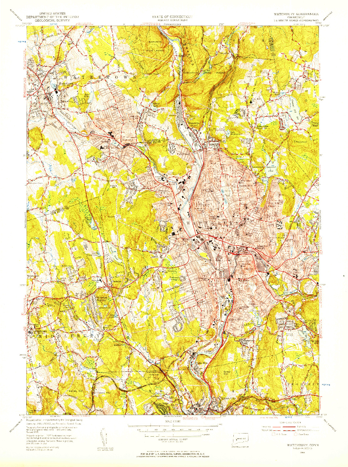 USGS 1:31680-SCALE QUADRANGLE FOR WATERBURY, CT 1955