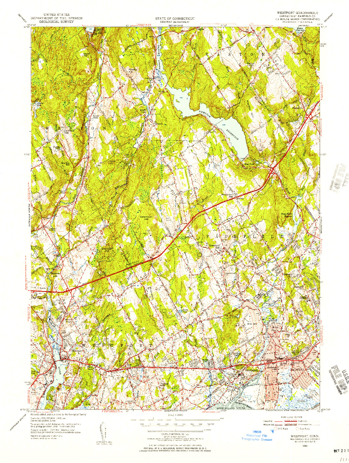 USGS 1:31680-SCALE QUADRANGLE FOR WESTPORT, CT 1951