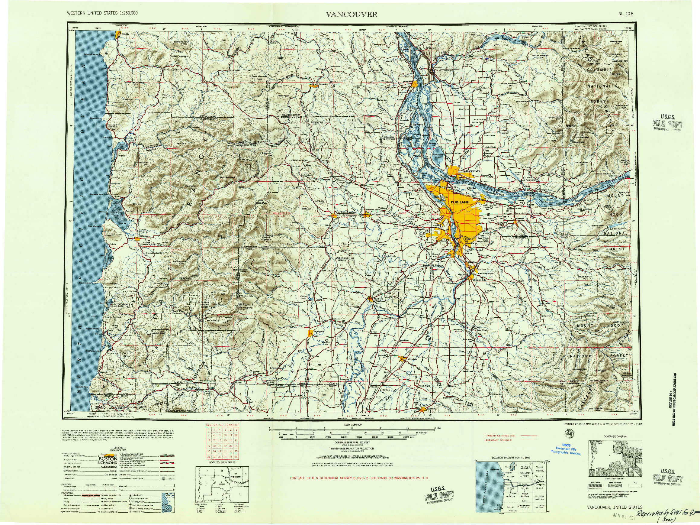 USGS 1:250000-SCALE QUADRANGLE FOR VANCOUVER, WA 1948
