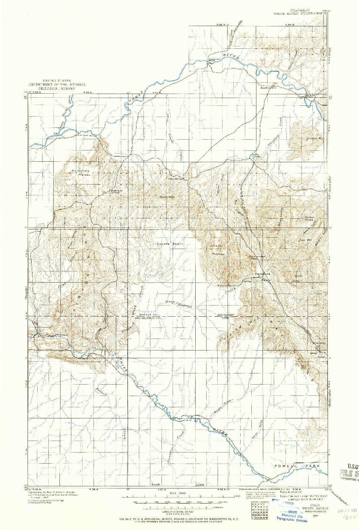 USGS 1:125000-SCALE QUADRANGLE FOR WHITE RIVER, CO 1907