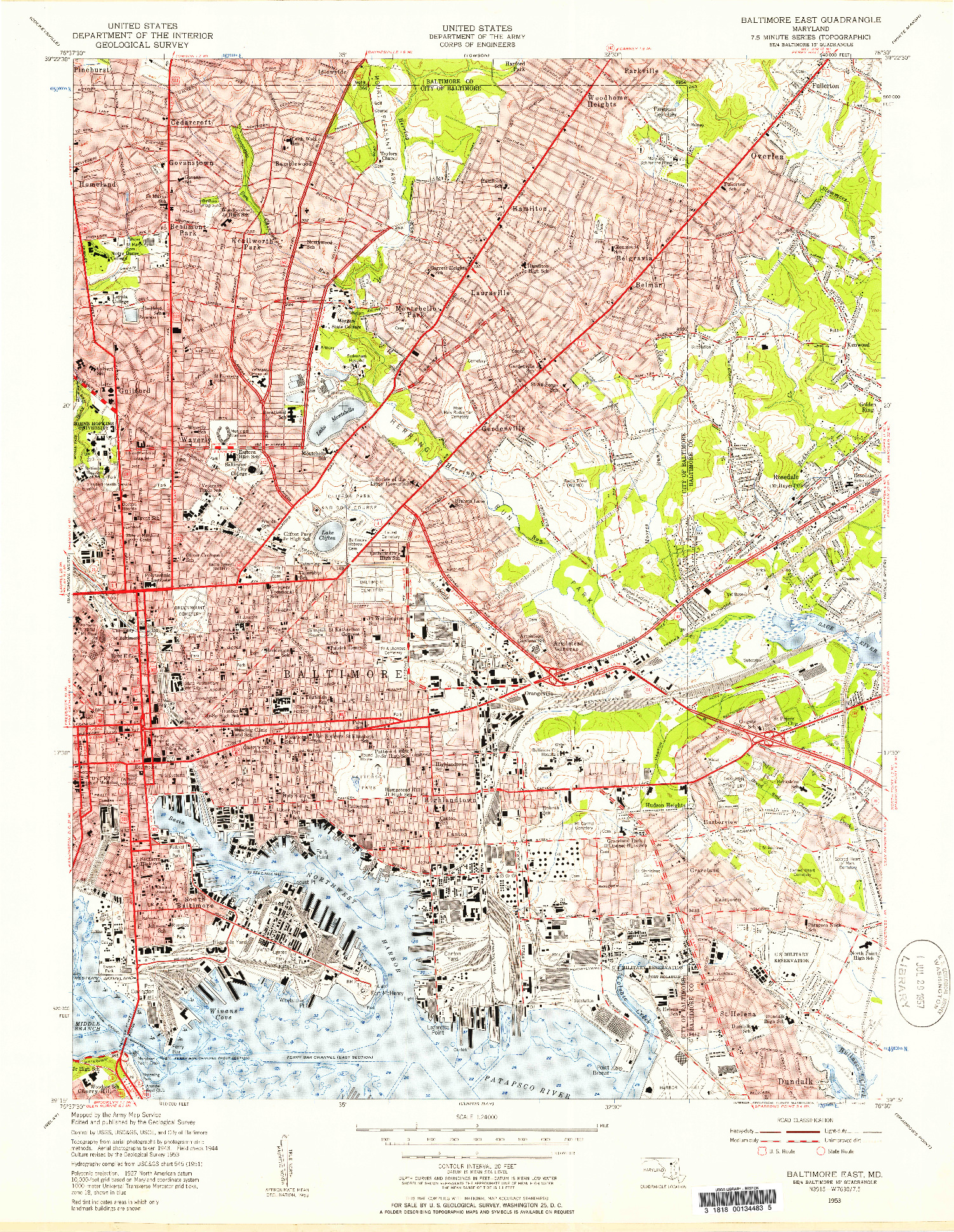 USGS 1:24000-SCALE QUADRANGLE FOR BALTIMORE EAST, MD 1953