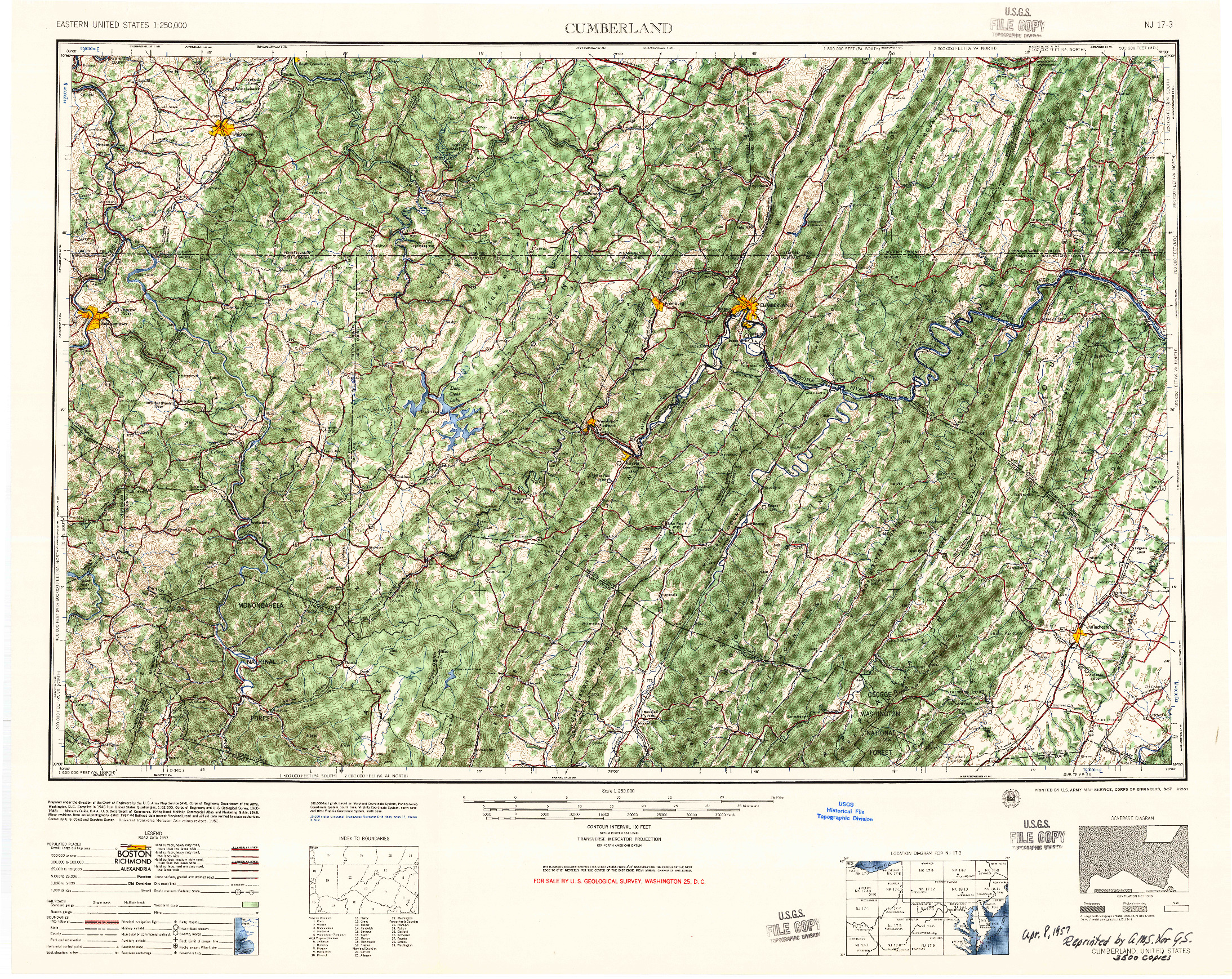 USGS 1:250000-SCALE QUADRANGLE FOR CUMBERLAND, MD 1948
