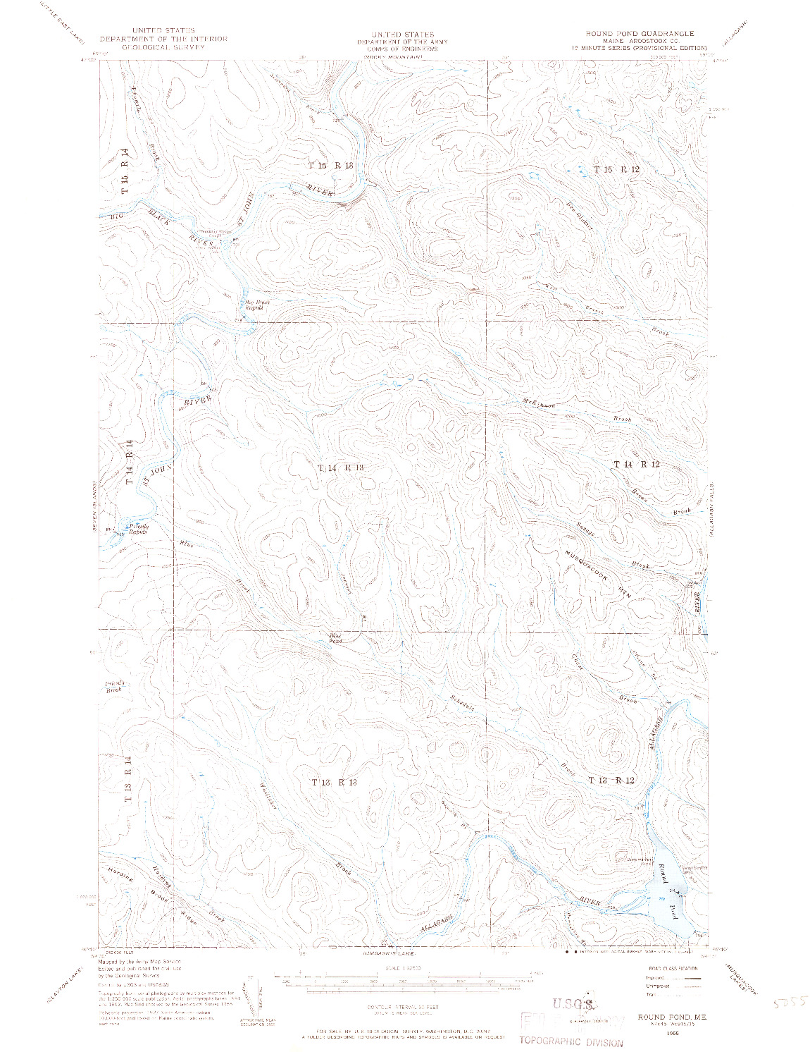 USGS 1:62500-SCALE QUADRANGLE FOR ROUND POND, ME 1955