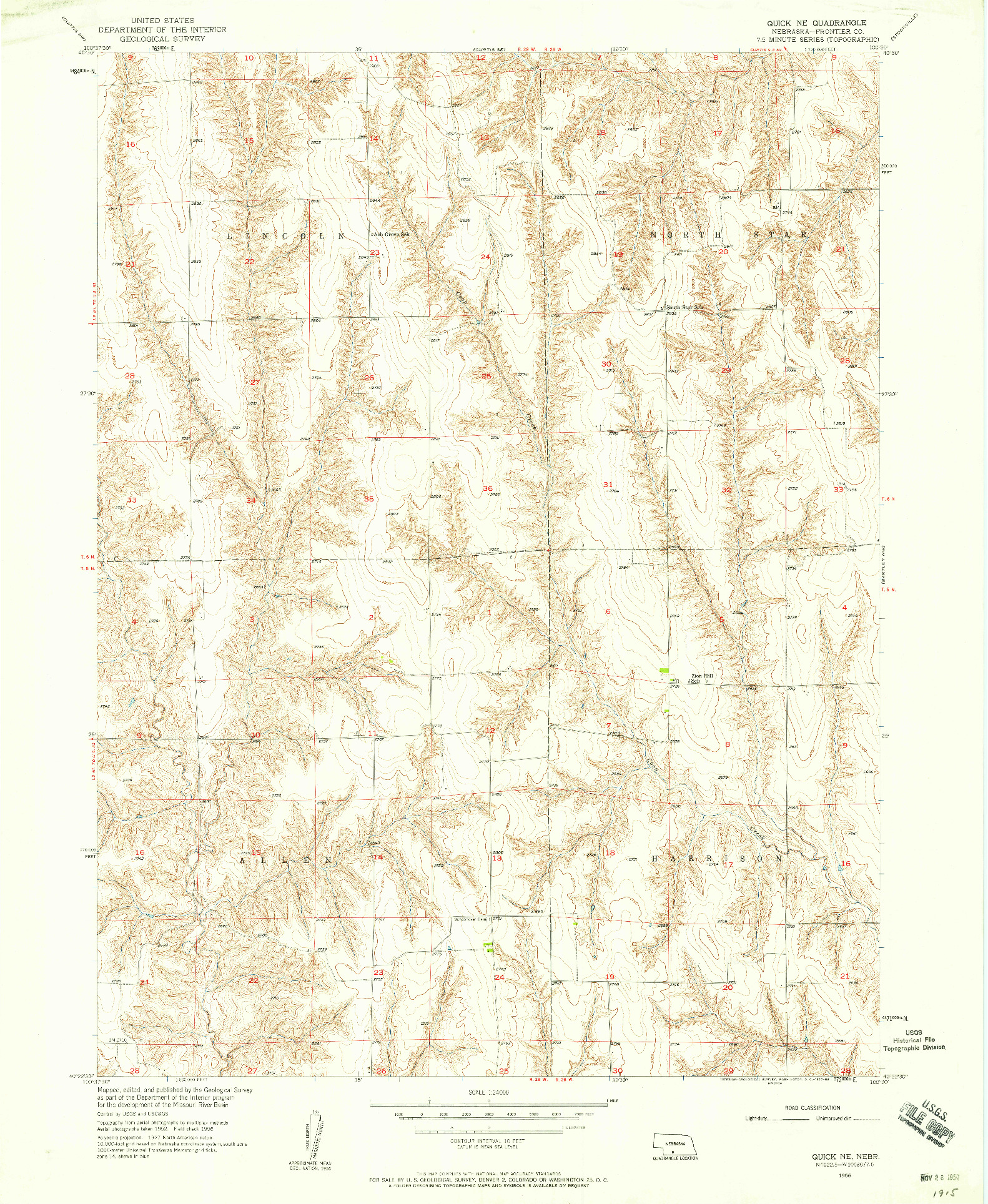 USGS 1:24000-SCALE QUADRANGLE FOR QUICK NE, NE 1956