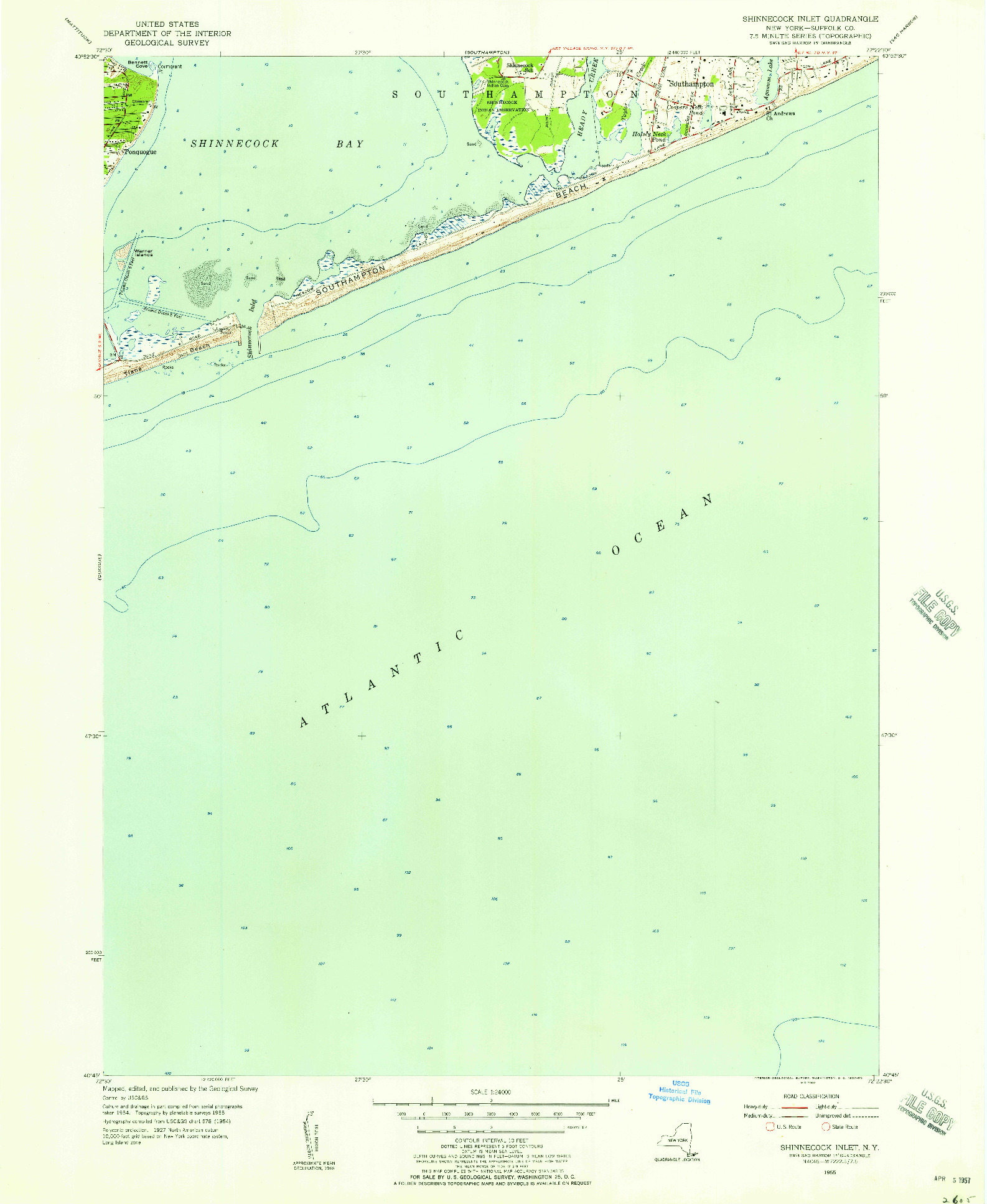USGS 1:24000-SCALE QUADRANGLE FOR SHINNECOCK INLET, NY 1955