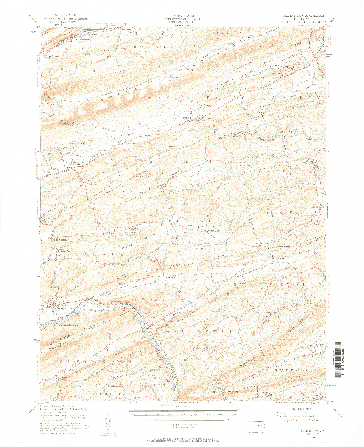 USGS 1:62500-SCALE QUADRANGLE FOR MILLERSTOWN, PA 1955