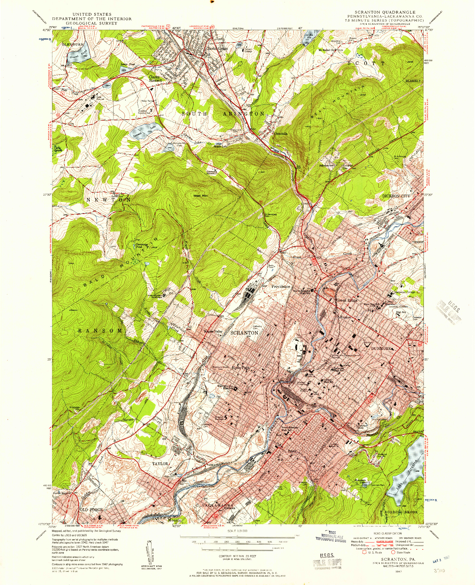 USGS 1:24000-SCALE QUADRANGLE FOR SCRANTON, PA 1947
