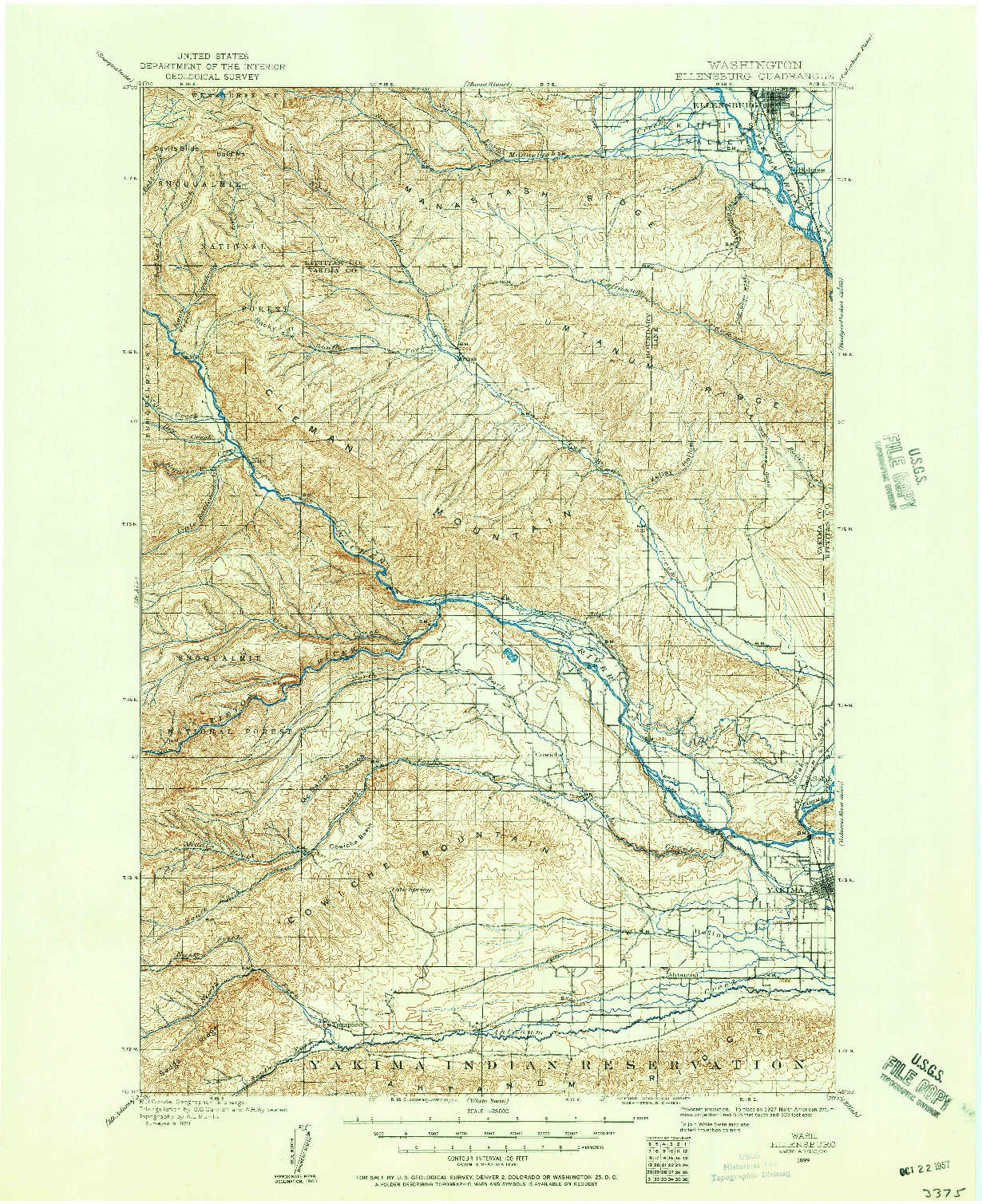 USGS 1:125000-SCALE QUADRANGLE FOR ELLENSBURG, WA 1899
