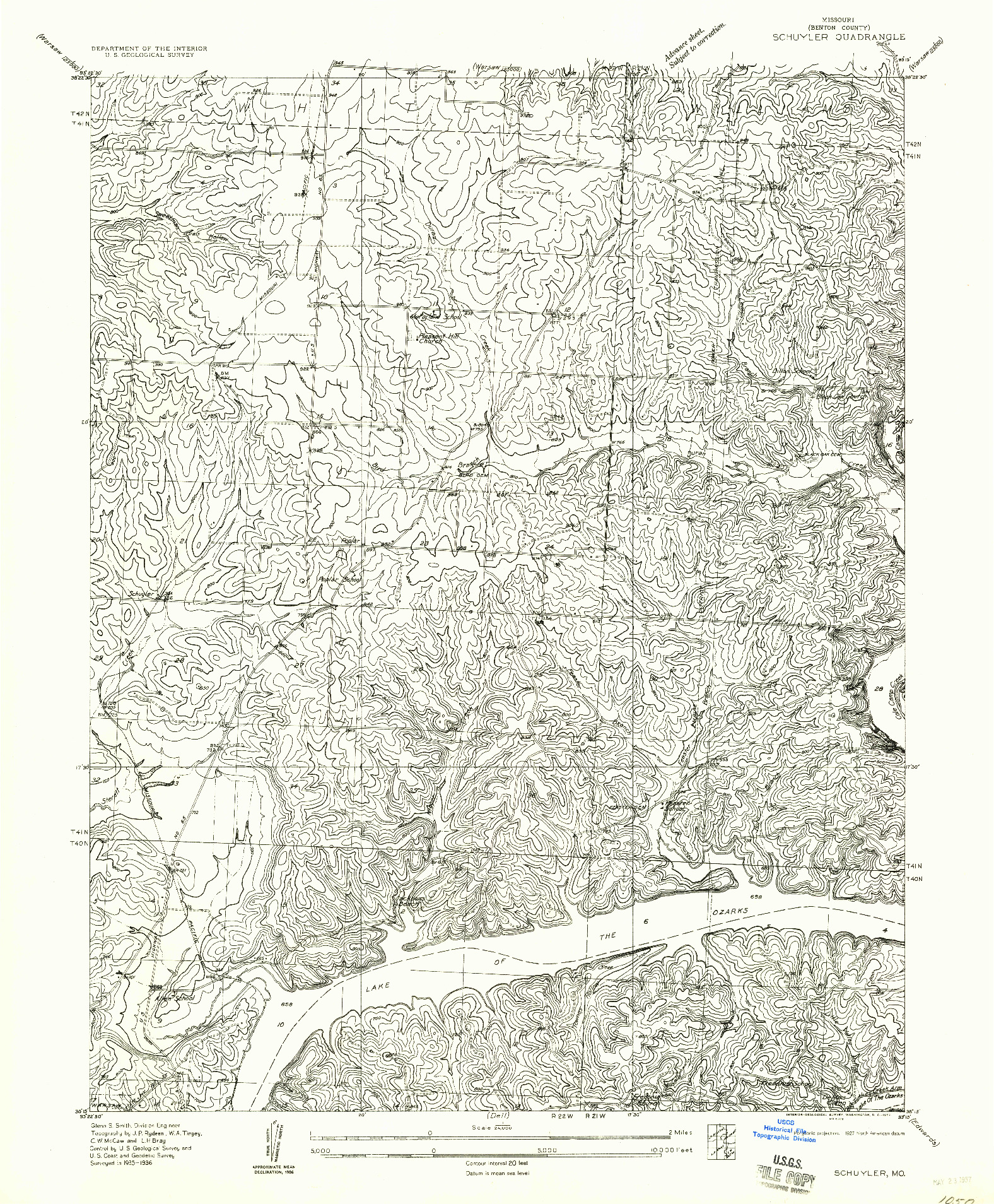 USGS 1:24000-SCALE QUADRANGLE FOR SCHUYLER, MO 1957