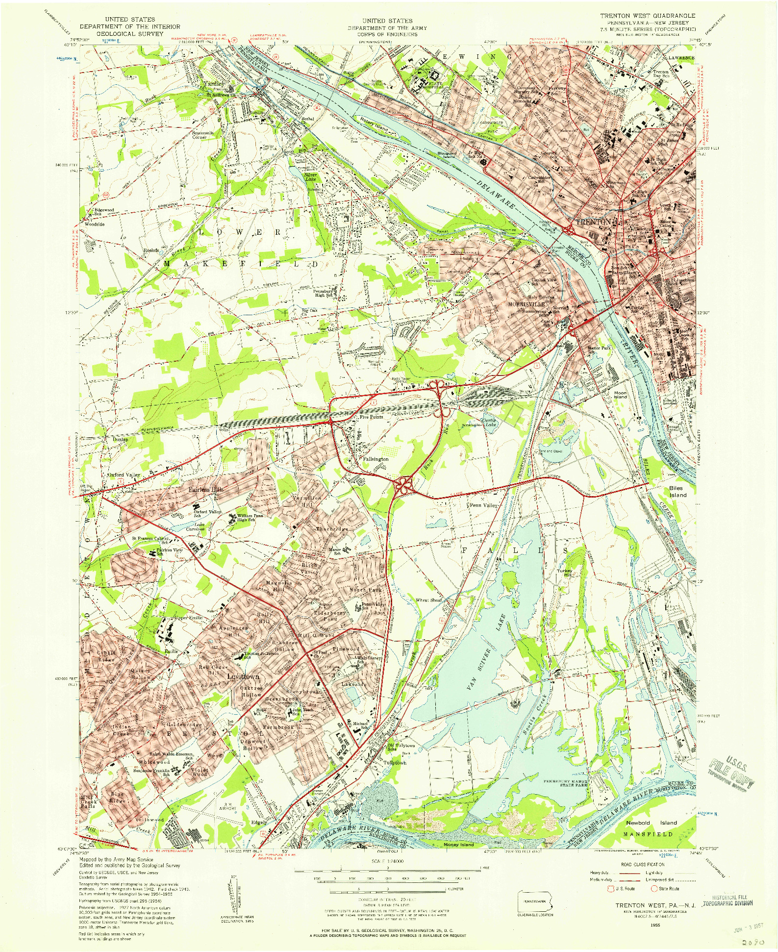 USGS 1:24000-SCALE QUADRANGLE FOR TRENTON WEST, PA 1955