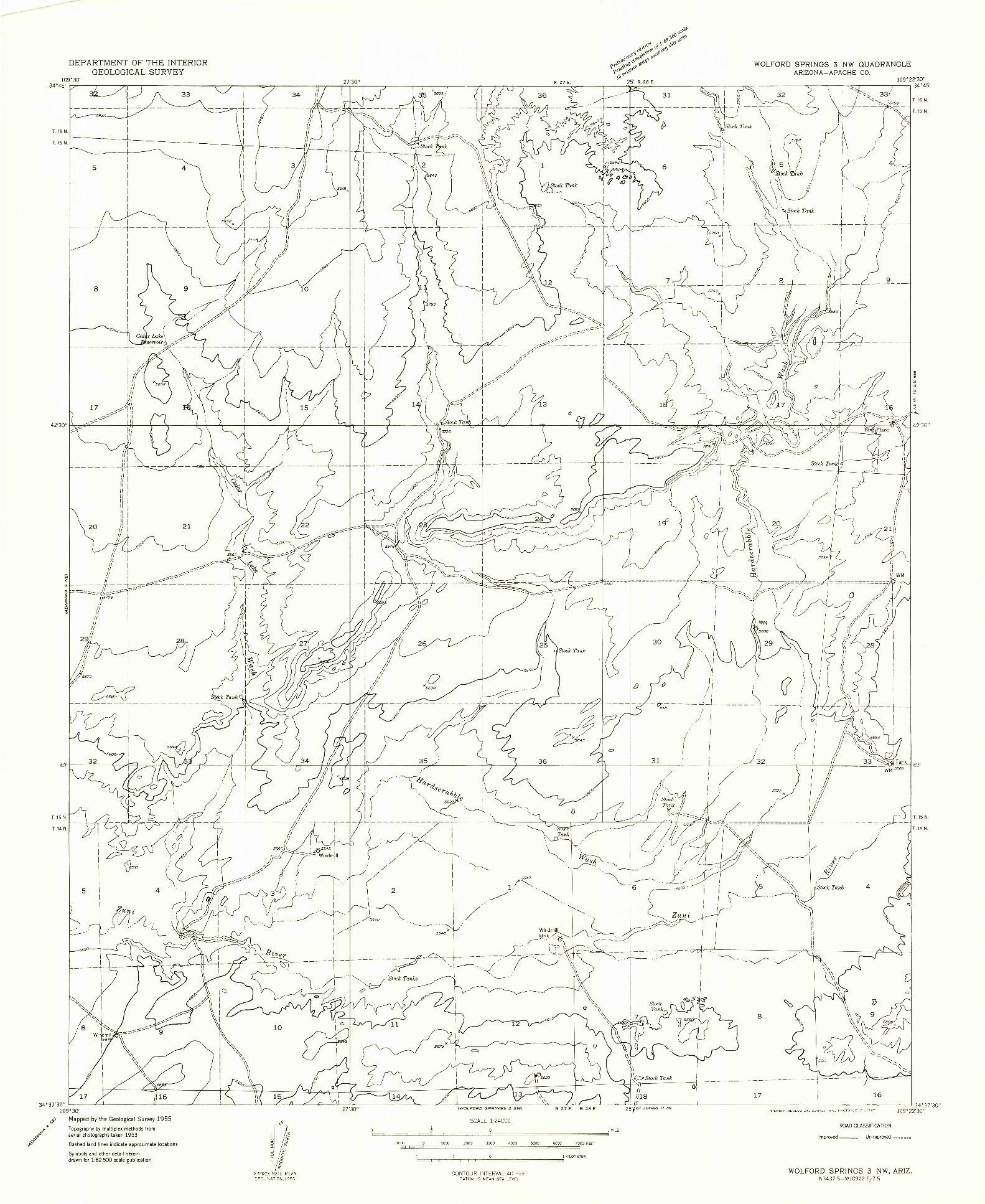 USGS 1:24000-SCALE QUADRANGLE FOR WOLFORD SPRINGS 3 NW, AZ 1955