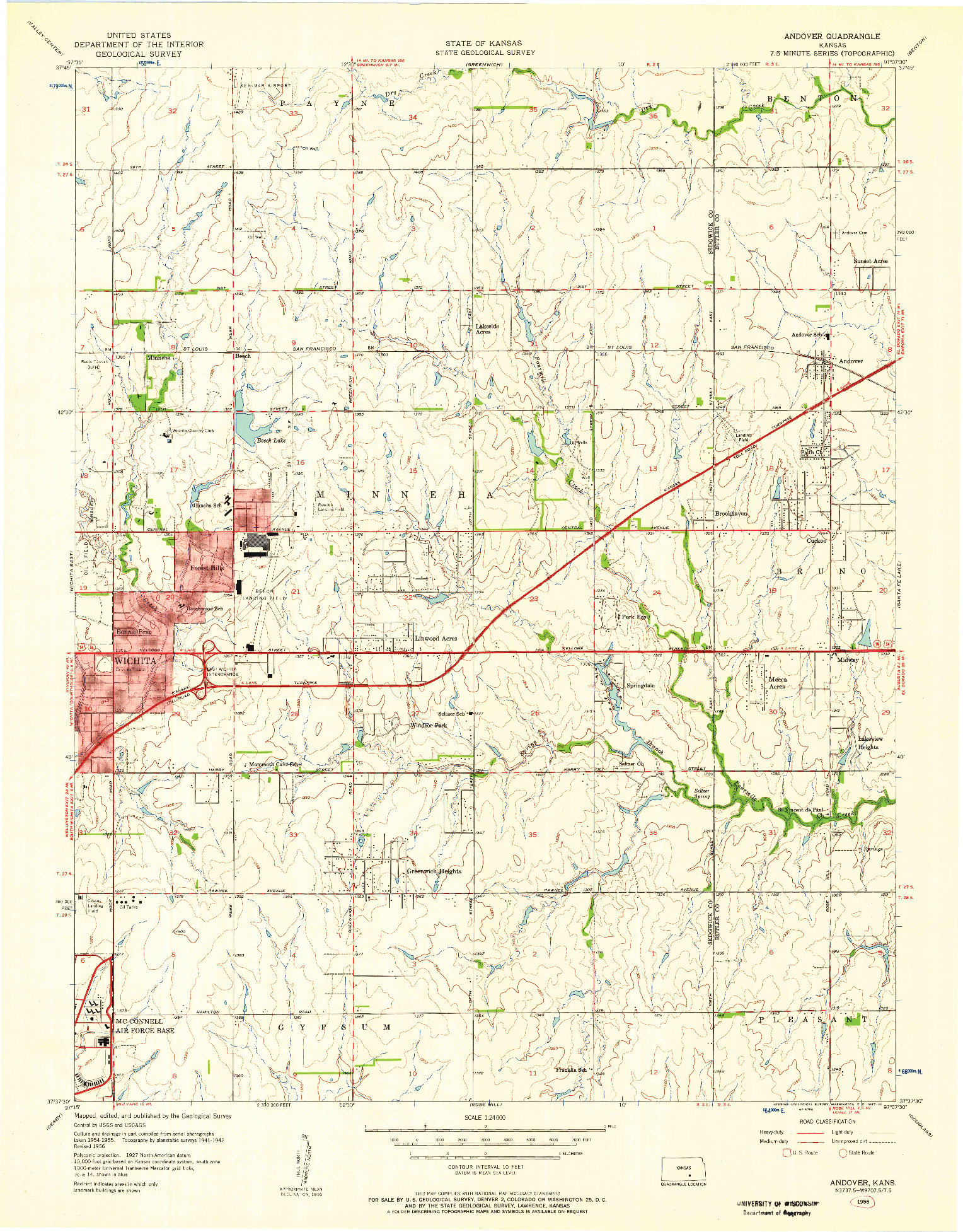 USGS 1:24000-SCALE QUADRANGLE FOR ANDOVER, KS 1956
