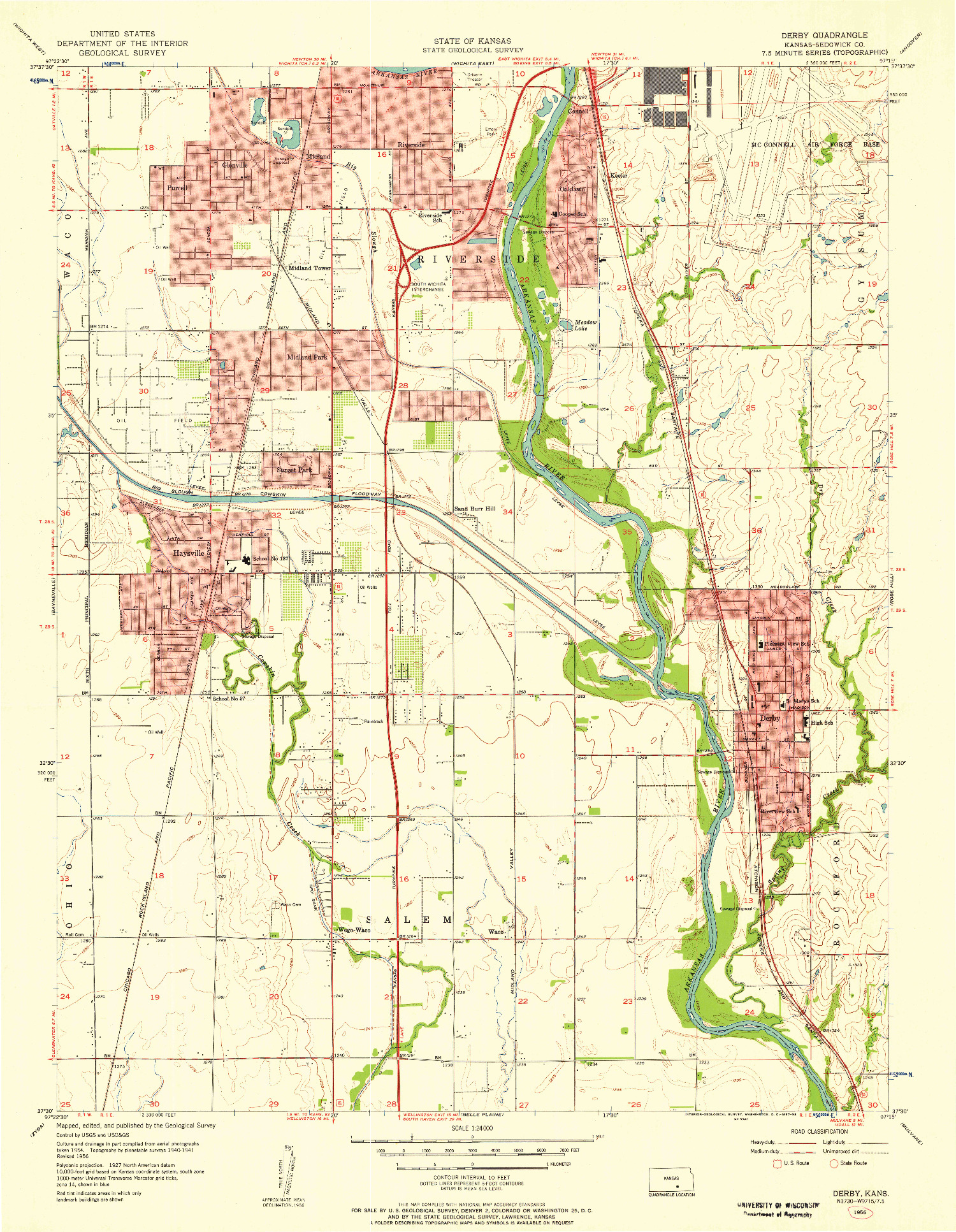 USGS 1:24000-SCALE QUADRANGLE FOR DERBY, KS 1956