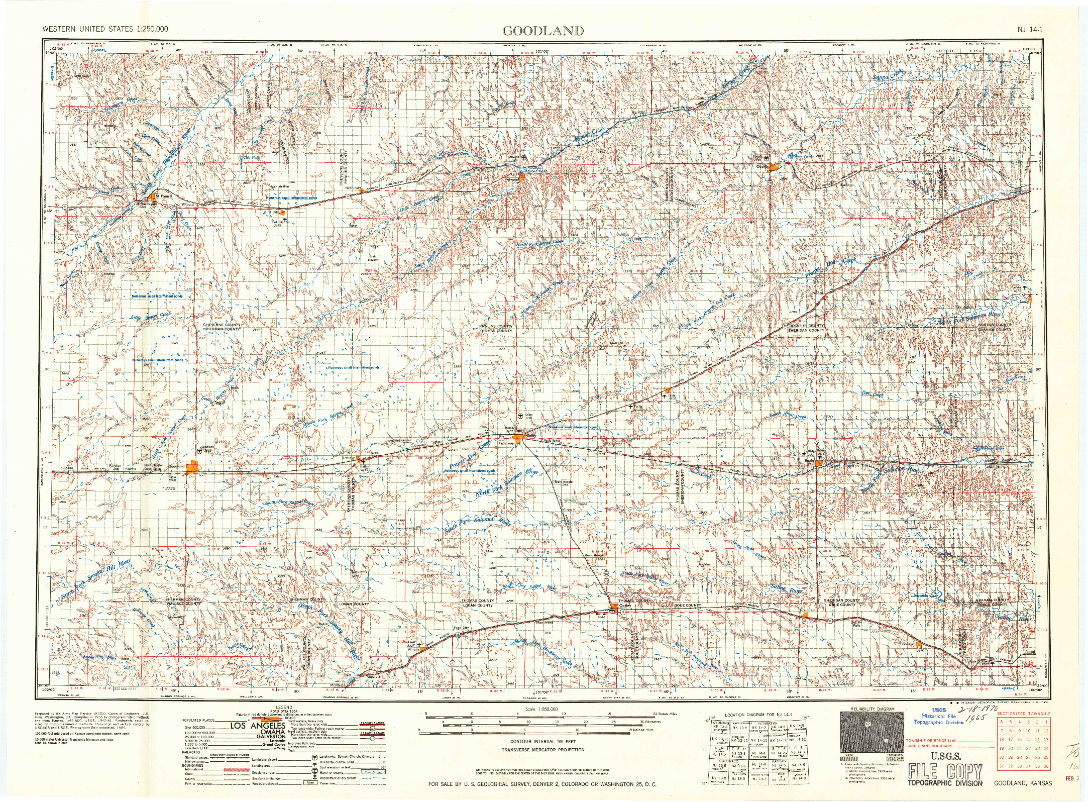 USGS 1:250000-SCALE QUADRANGLE FOR GOODLAND, KS 1957