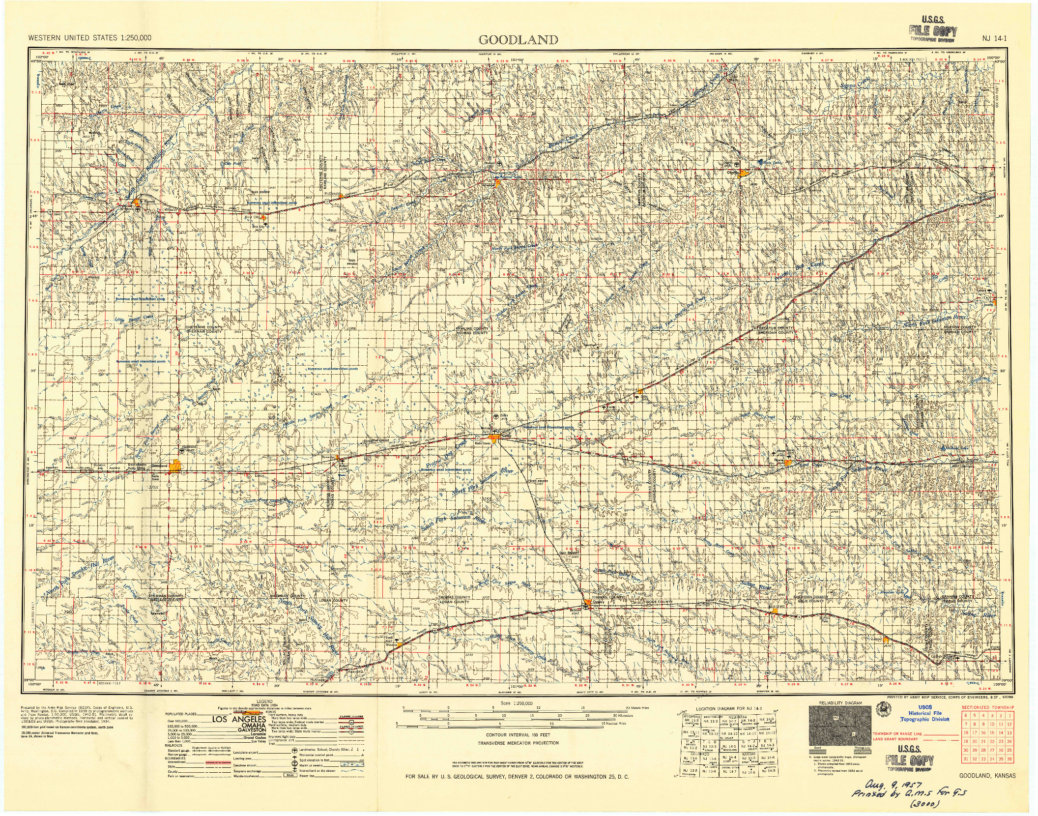 USGS 1:250000-SCALE QUADRANGLE FOR GOODLAND, KS 1957