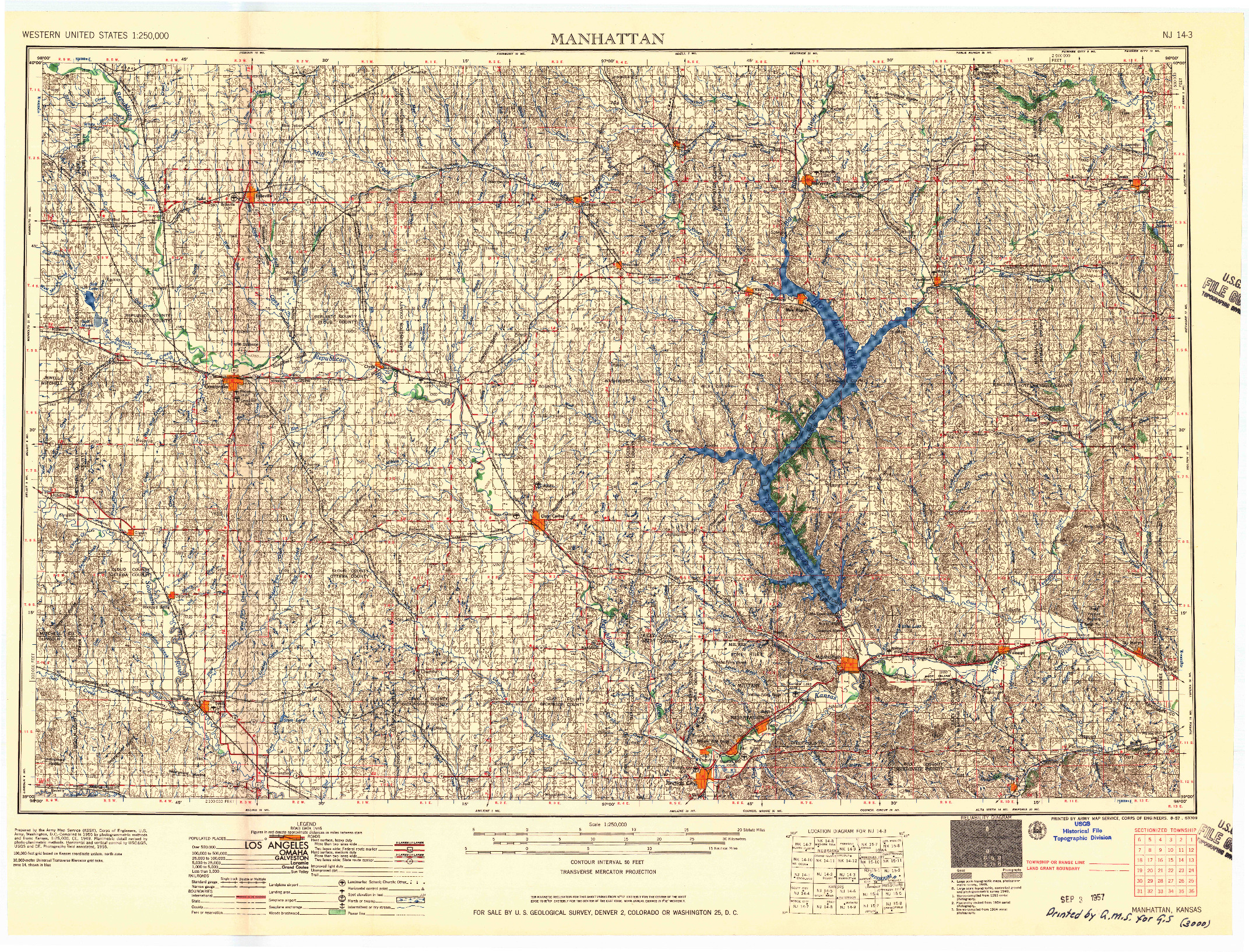 USGS 1:250000-SCALE QUADRANGLE FOR MANHATTAN, KS 1957