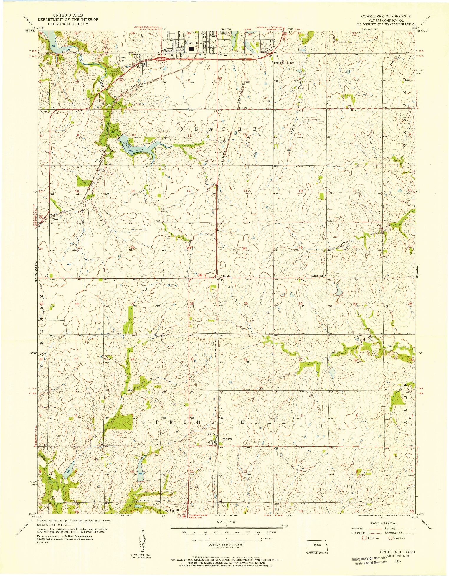 USGS 1:24000-SCALE QUADRANGLE FOR OCHELTREE, KS 1956