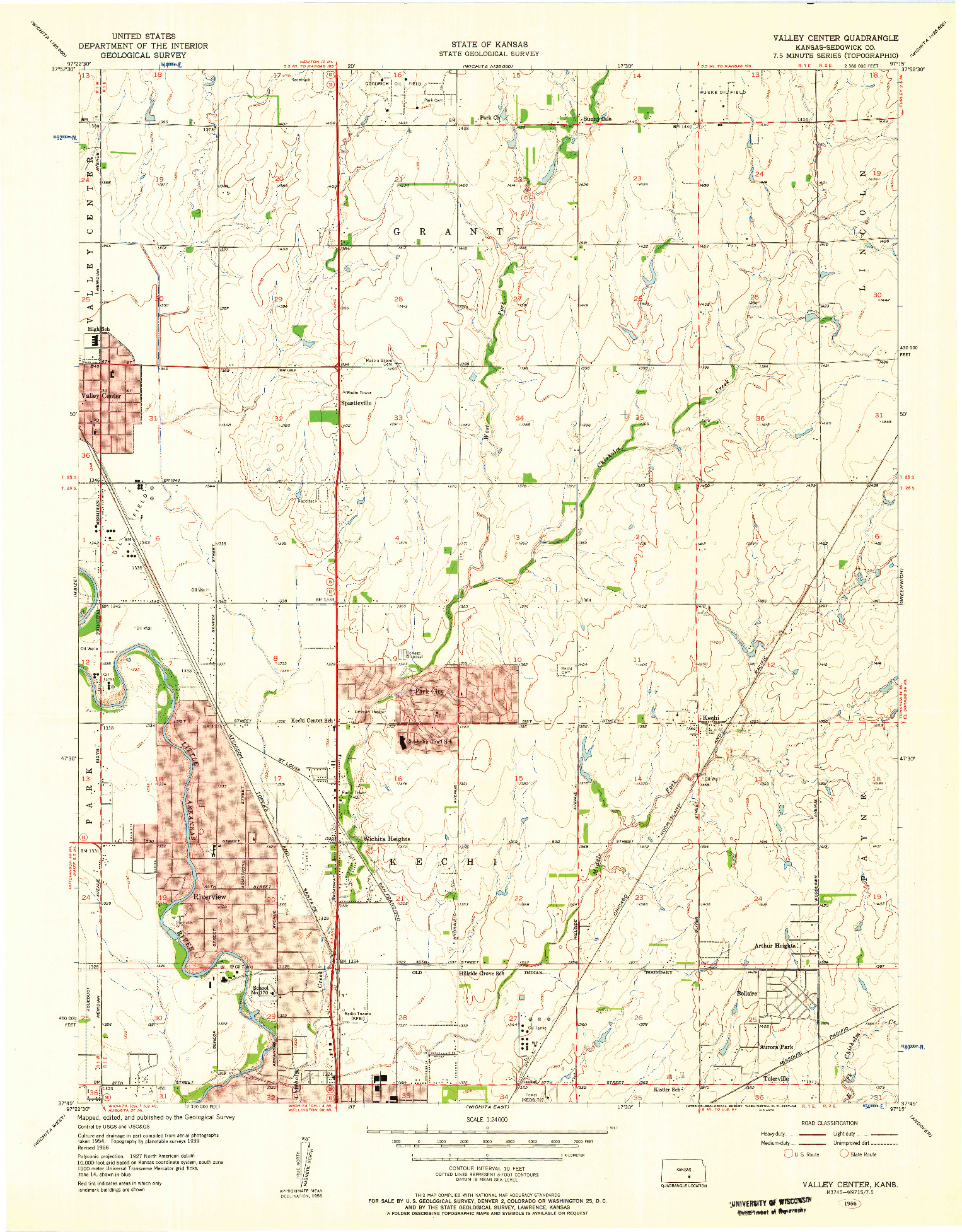 USGS 1:24000-SCALE QUADRANGLE FOR VALLEY CENTER, KS 1956