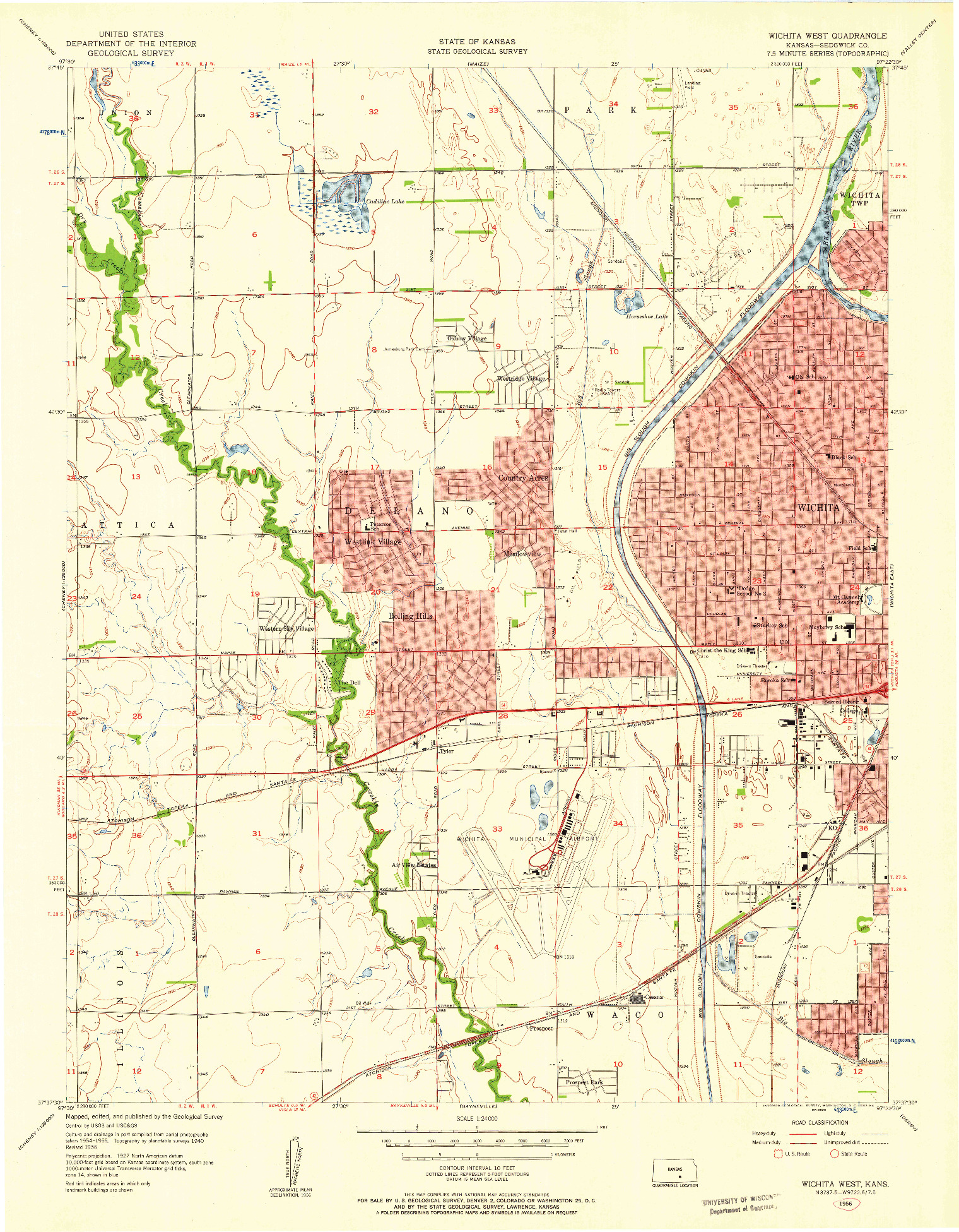 USGS 1:24000-SCALE QUADRANGLE FOR WICHITA WEST, KS 1956
