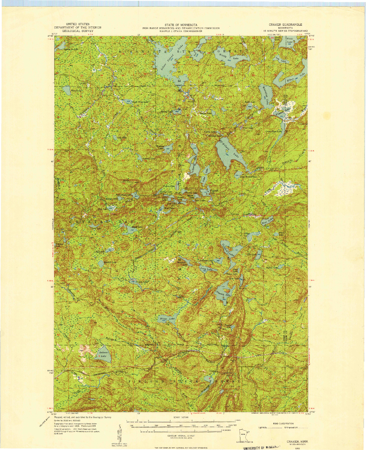 USGS 1:62500-SCALE QUADRANGLE FOR CRAMER, MN 1955