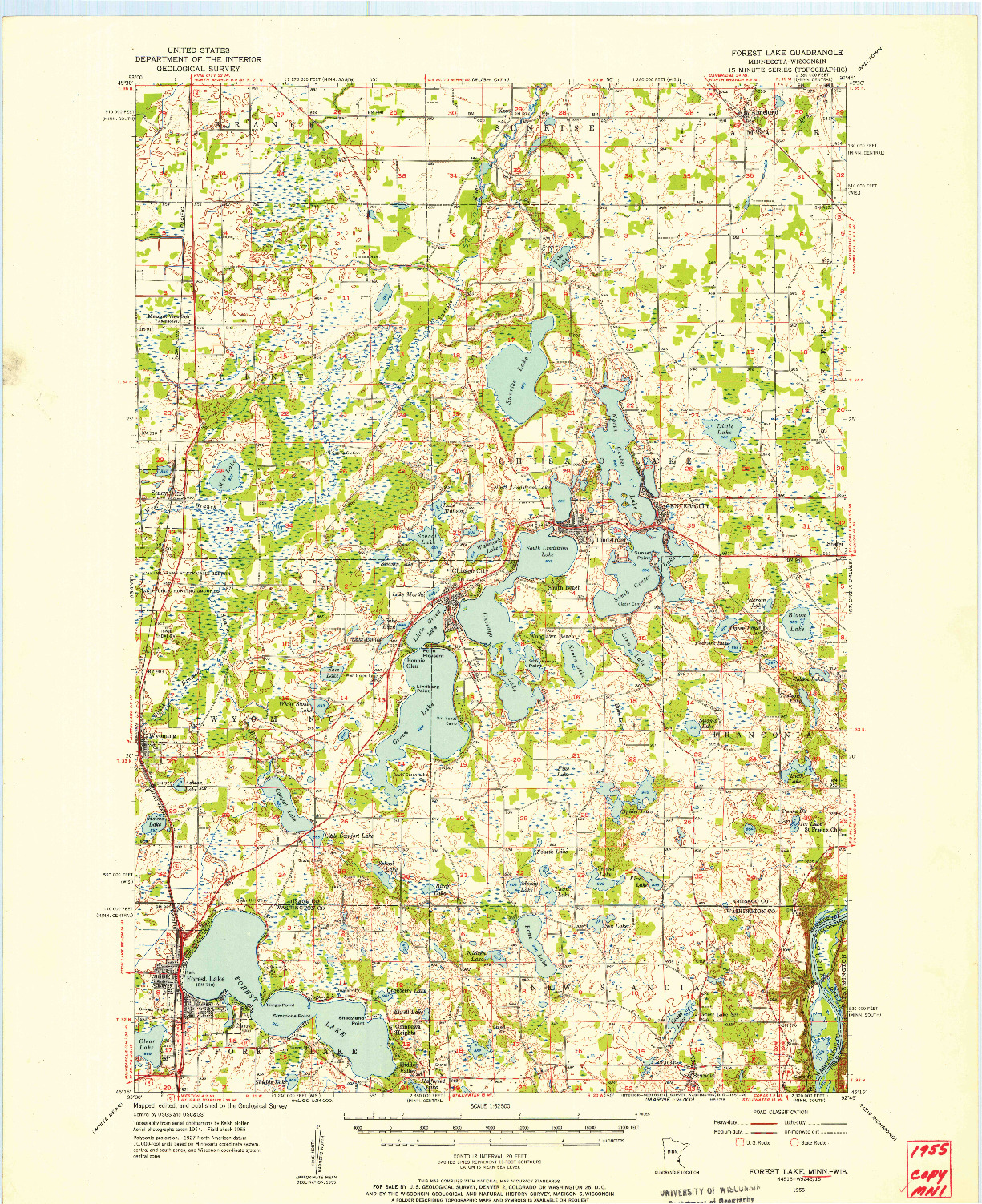 USGS 1:62500-SCALE QUADRANGLE FOR FOREST LAKE, MN 1955