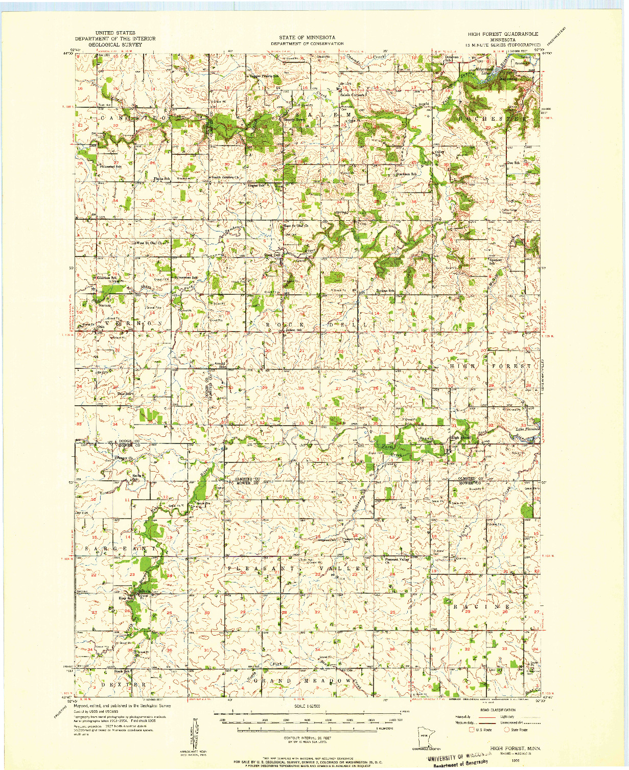USGS 1:62500-SCALE QUADRANGLE FOR HIGH FOREST, MN 1955