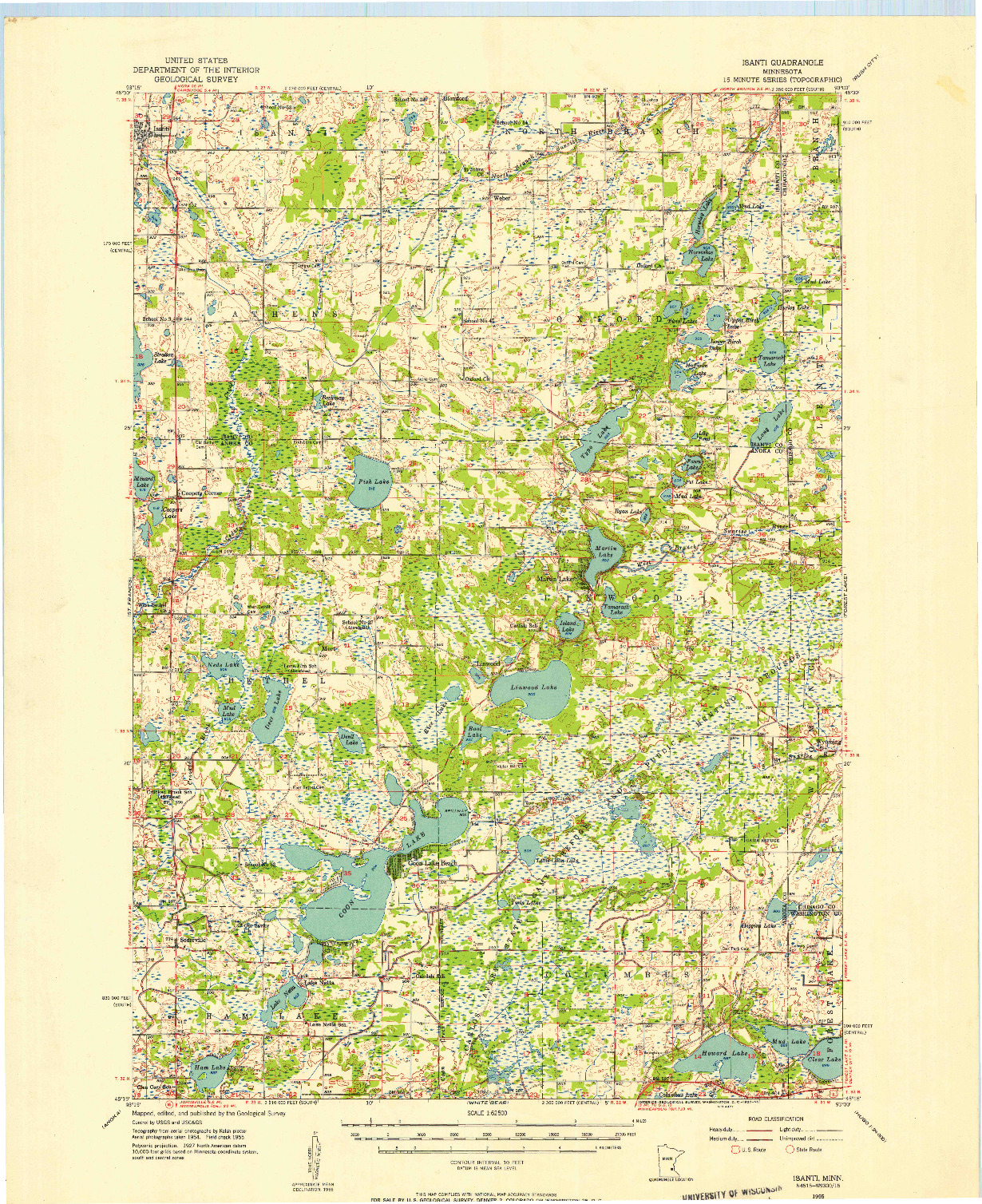 USGS 1:62500-SCALE QUADRANGLE FOR ISANTI, MN 1955