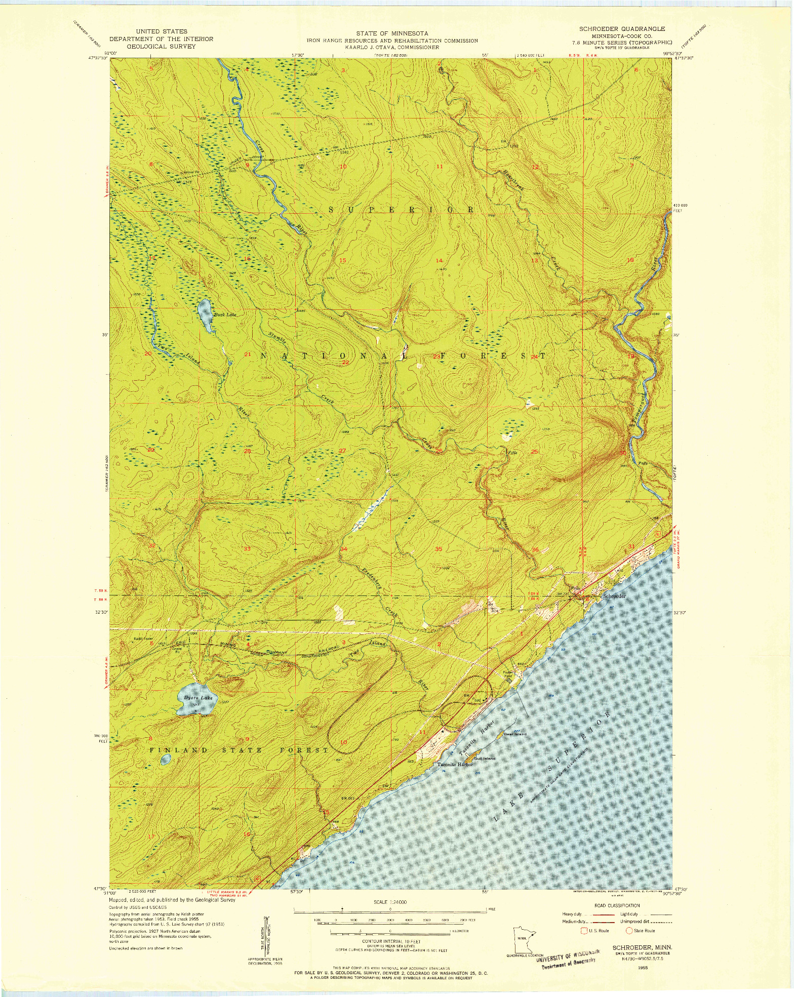 USGS 1:24000-SCALE QUADRANGLE FOR SCHROEDER, MN 1955