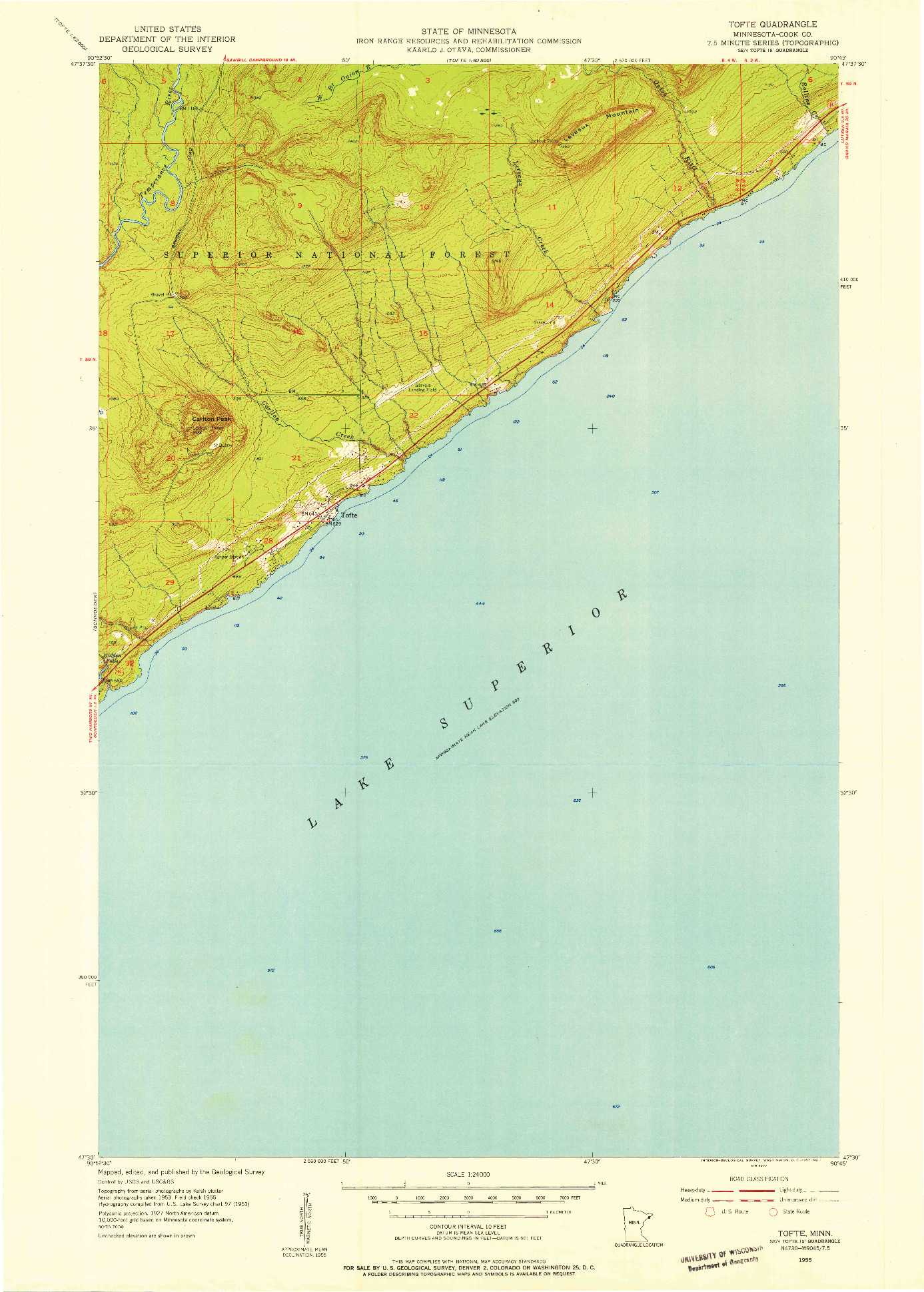 USGS 1:24000-SCALE QUADRANGLE FOR TOFTE, MN 1955