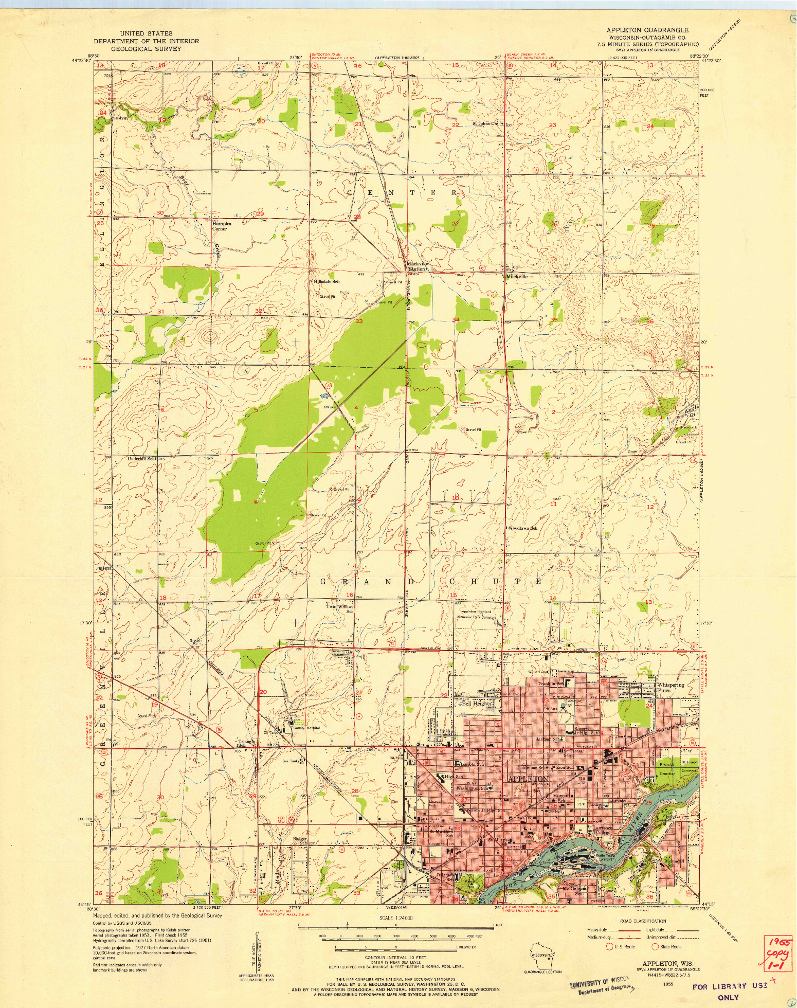 USGS 1:24000-SCALE QUADRANGLE FOR APPLETON, WI 1955