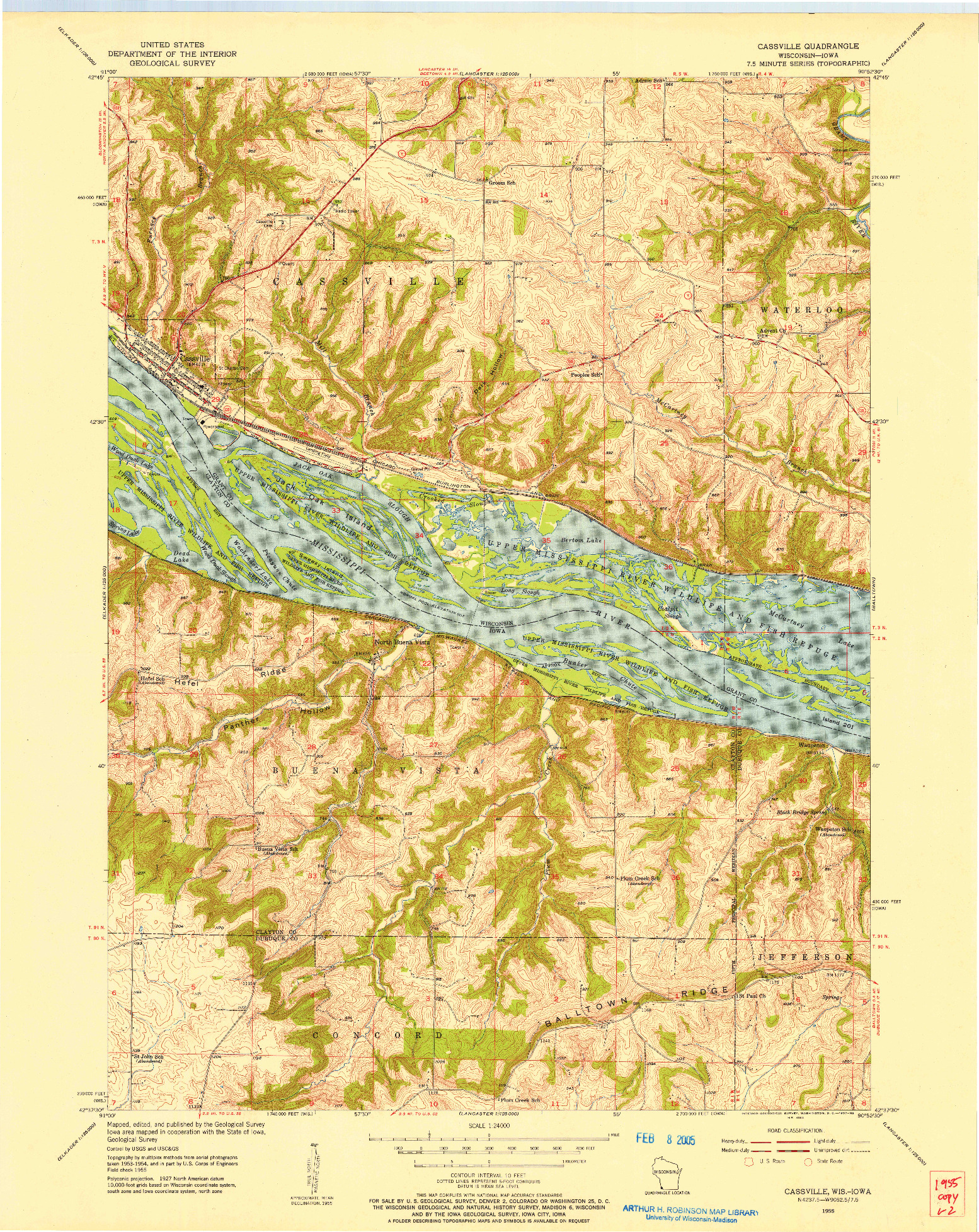 USGS 1:24000-SCALE QUADRANGLE FOR CASSVILLE, WI 1955