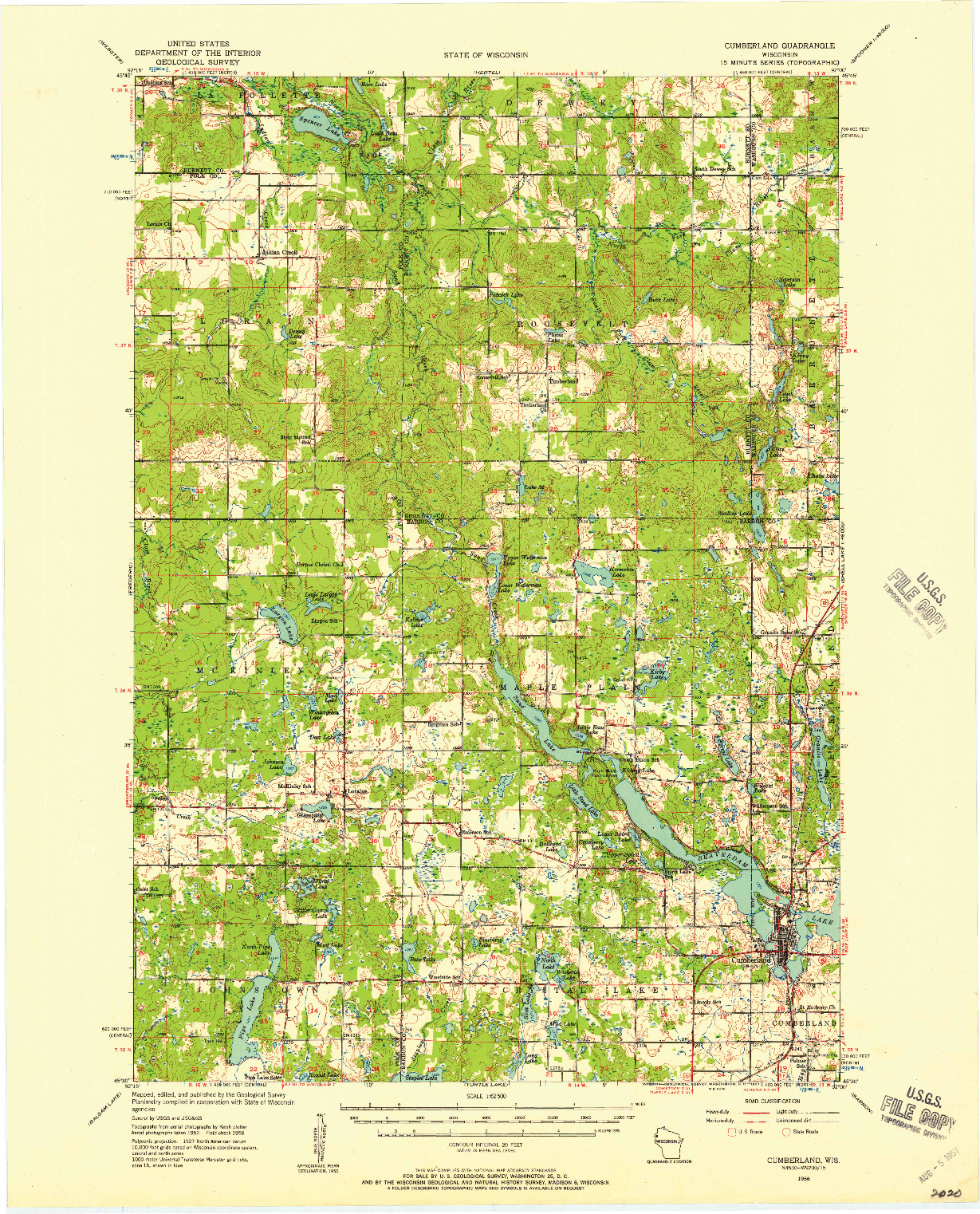 USGS 1:62500-SCALE QUADRANGLE FOR CUMBERLAND, WI 1956