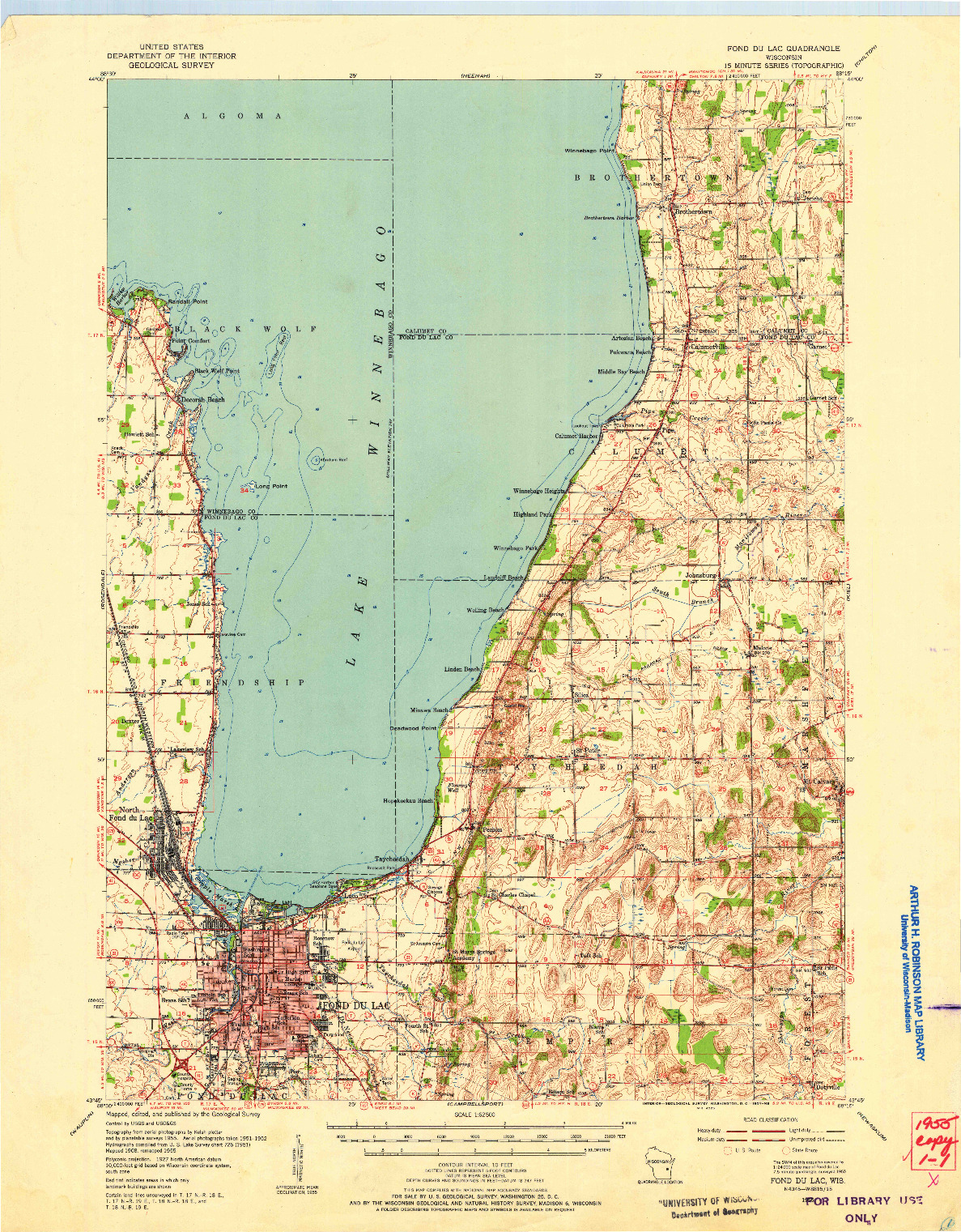 USGS 1:62500-SCALE QUADRANGLE FOR FOND DU LAC, WI 1955