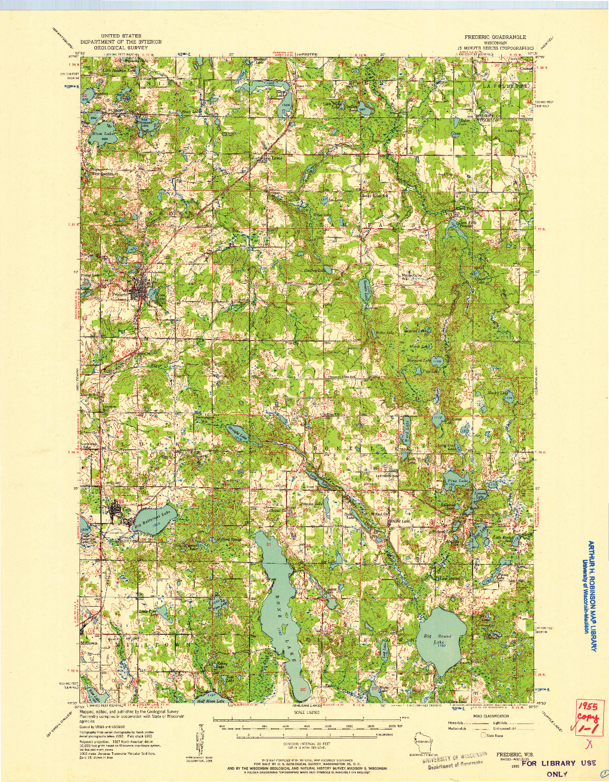 USGS 1:62500-SCALE QUADRANGLE FOR FREDERIC, WI 1955
