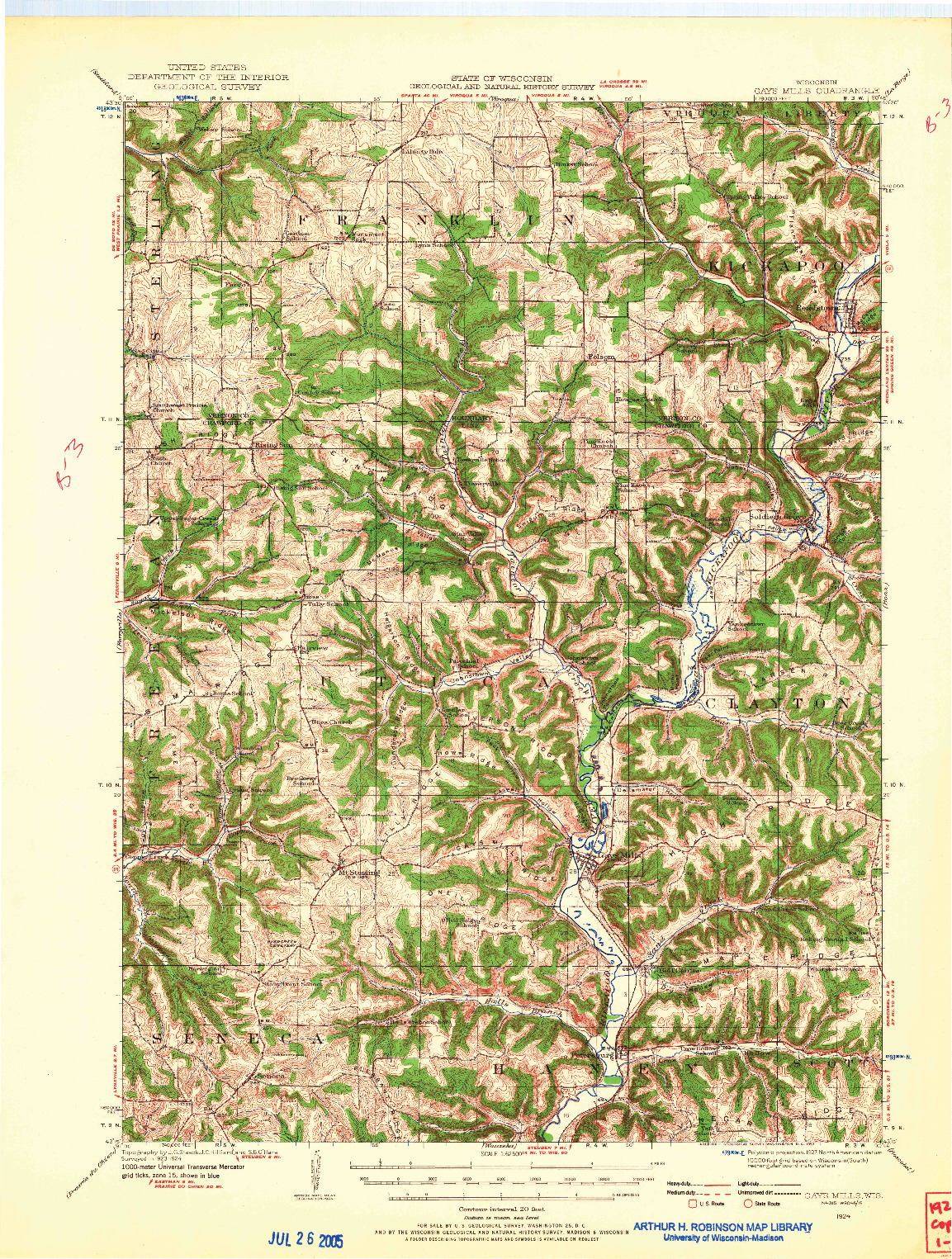 USGS 1:62500-SCALE QUADRANGLE FOR GAYS MILLS, WI 1924