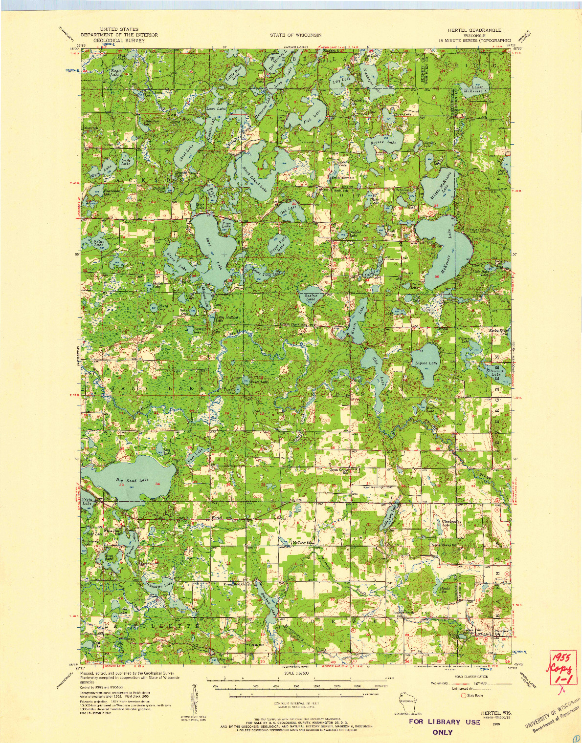 USGS 1:62500-SCALE QUADRANGLE FOR HERTEL, WI 1955