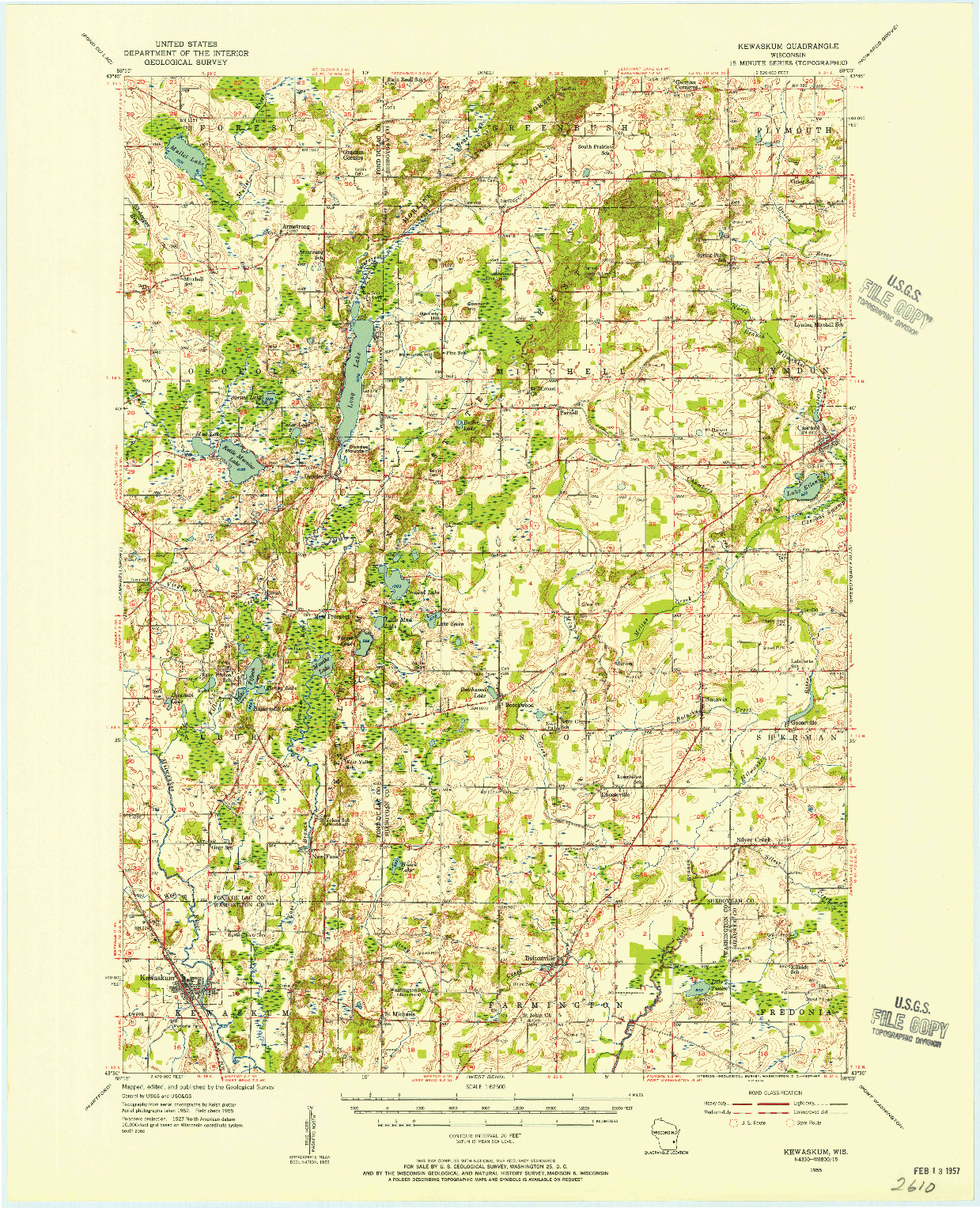 USGS 1:62500-SCALE QUADRANGLE FOR KEWASKUM, WI 1955