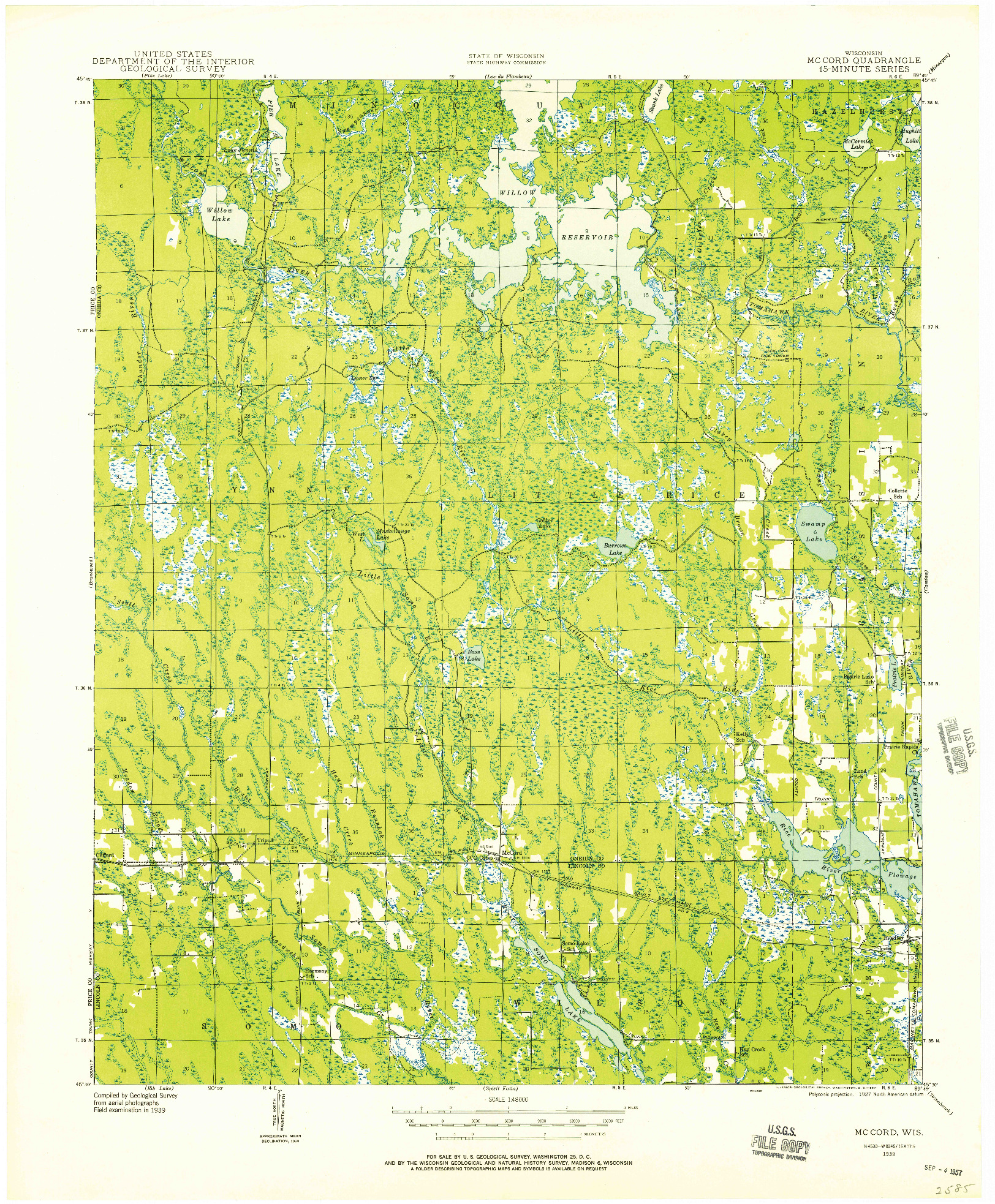 USGS 1:48000-SCALE QUADRANGLE FOR MC CORD, WI 1939
