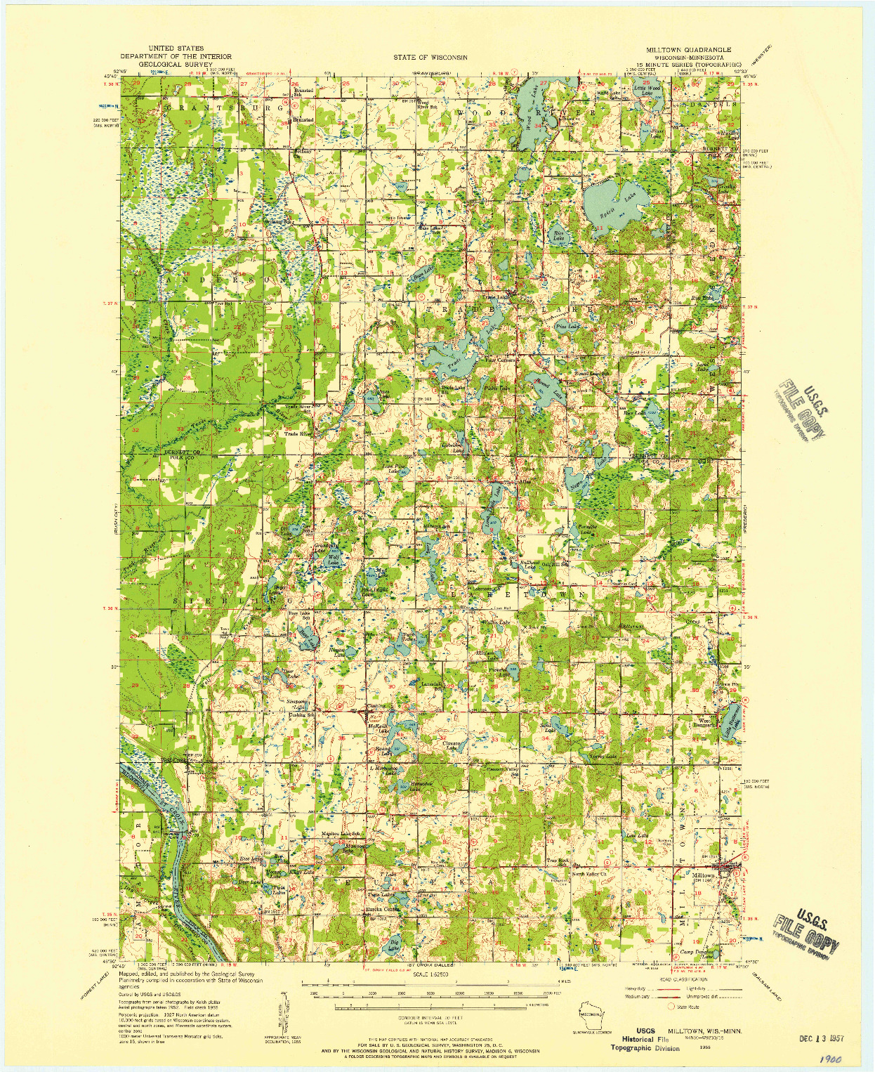 USGS 1:62500-SCALE QUADRANGLE FOR MILLTOWN, WI 1955