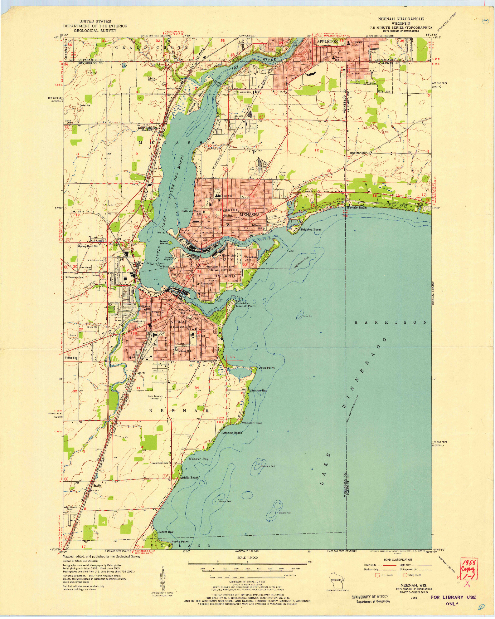 USGS 1:24000-SCALE QUADRANGLE FOR NEENAH, WI 1955